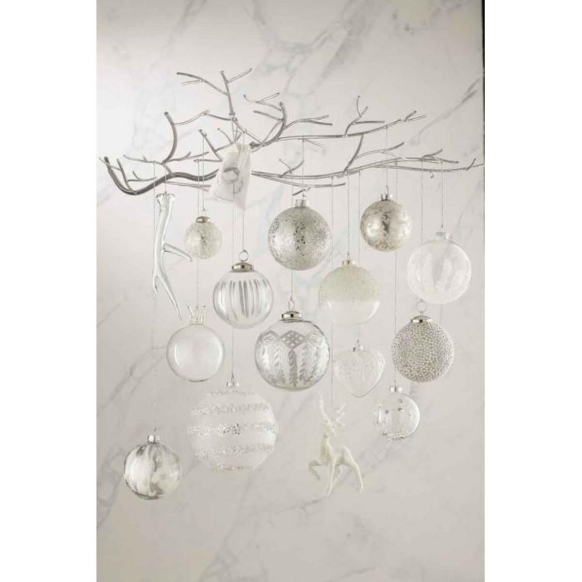 Paris Prix Lot de 12 Boules de Noël  Mat Givré  8cm Gris & Blanc