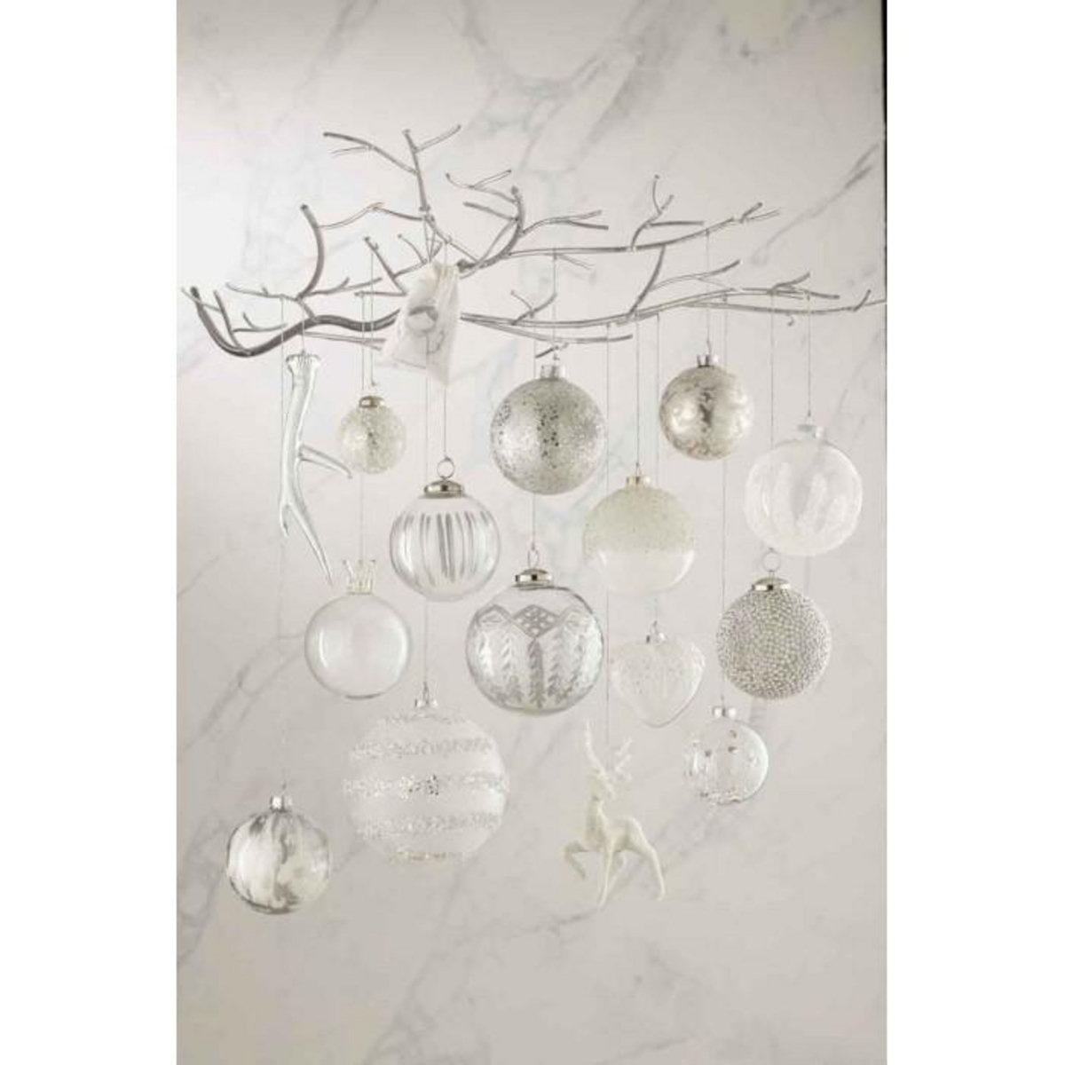 Paris Prix Lot de 12 Boules de Noël  Mat Givré  8cm Gris & Blanc