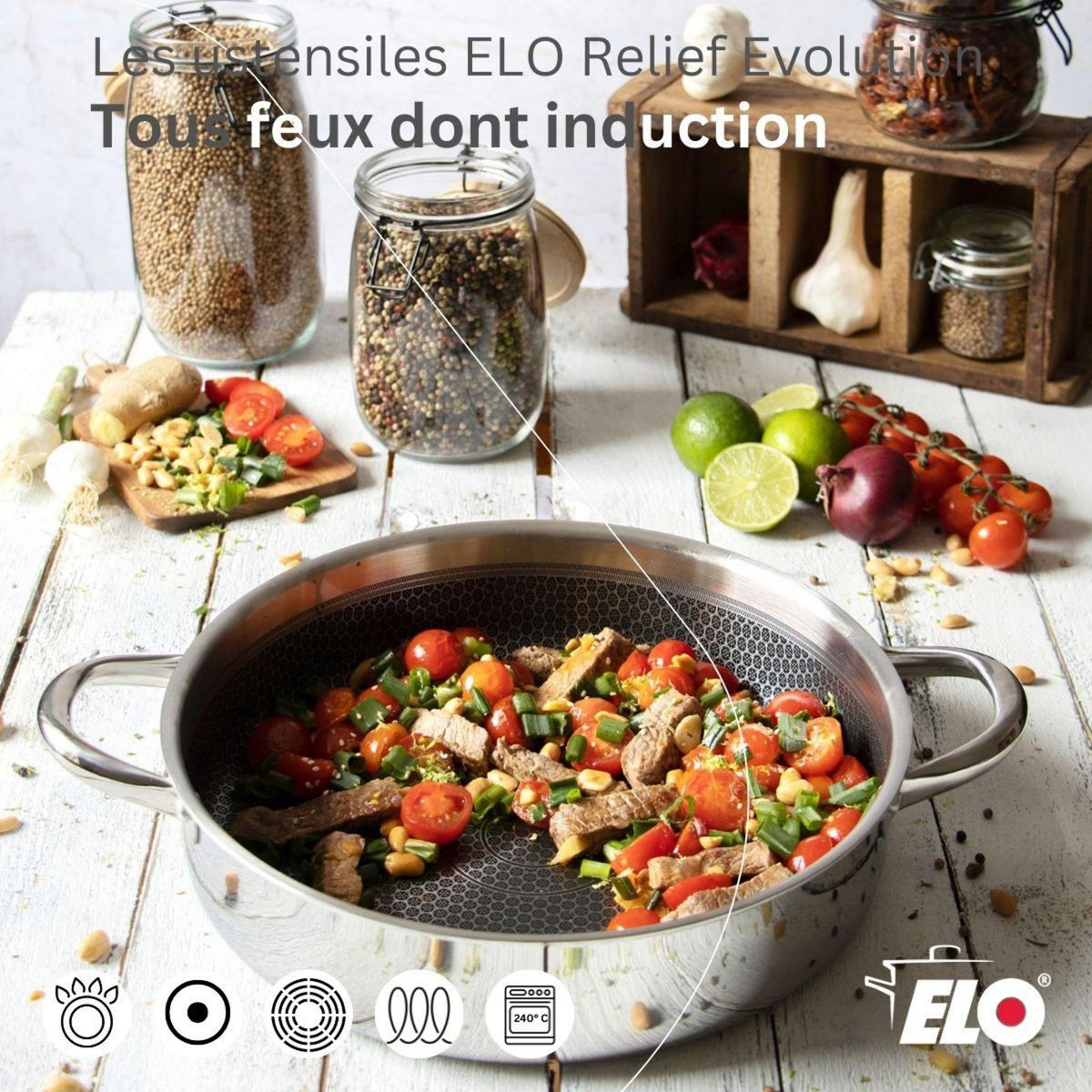 ELO Sautoir 28 cm en inox 18/10 avec couvercle Elo Relief Evolution