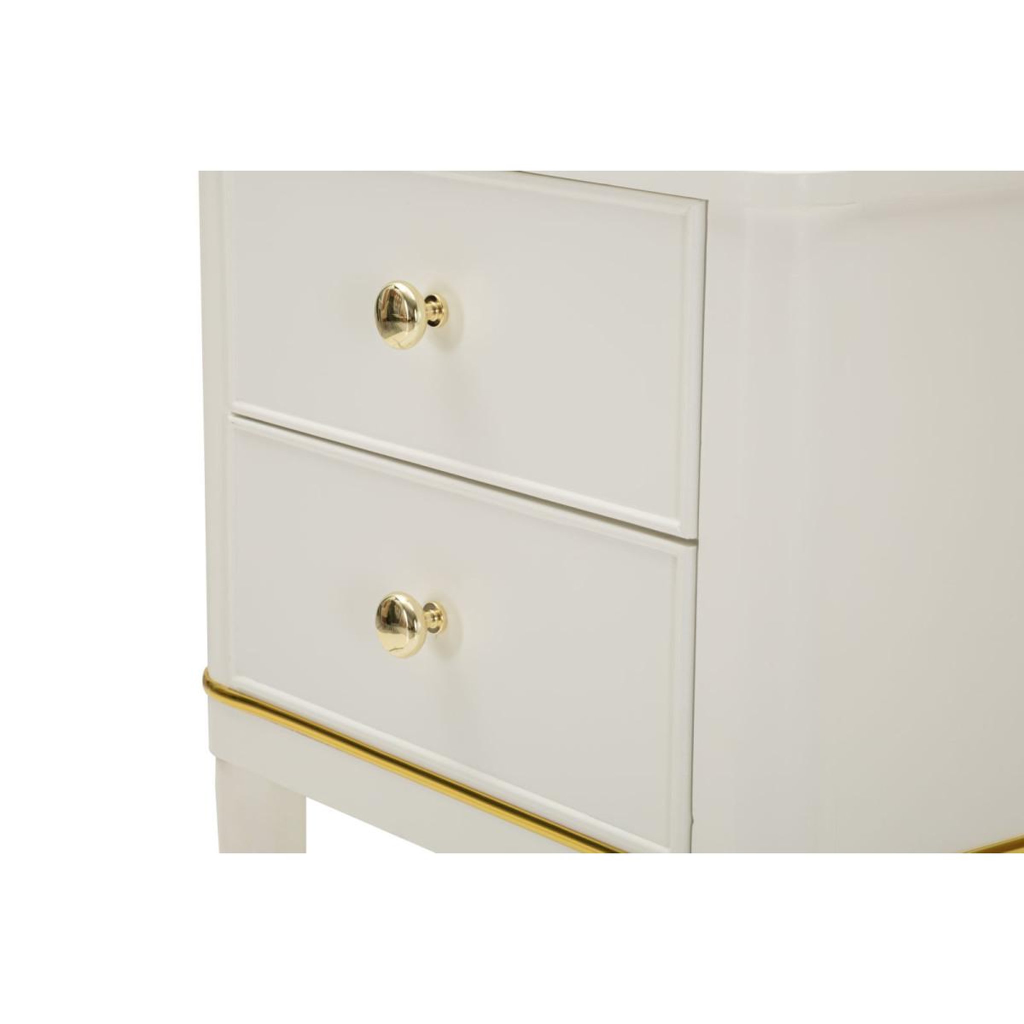 Voir la diapositive 4 : Paris Prix Table de Chevet 2 Tiroirs  Camille  71cm Blanc & Or
