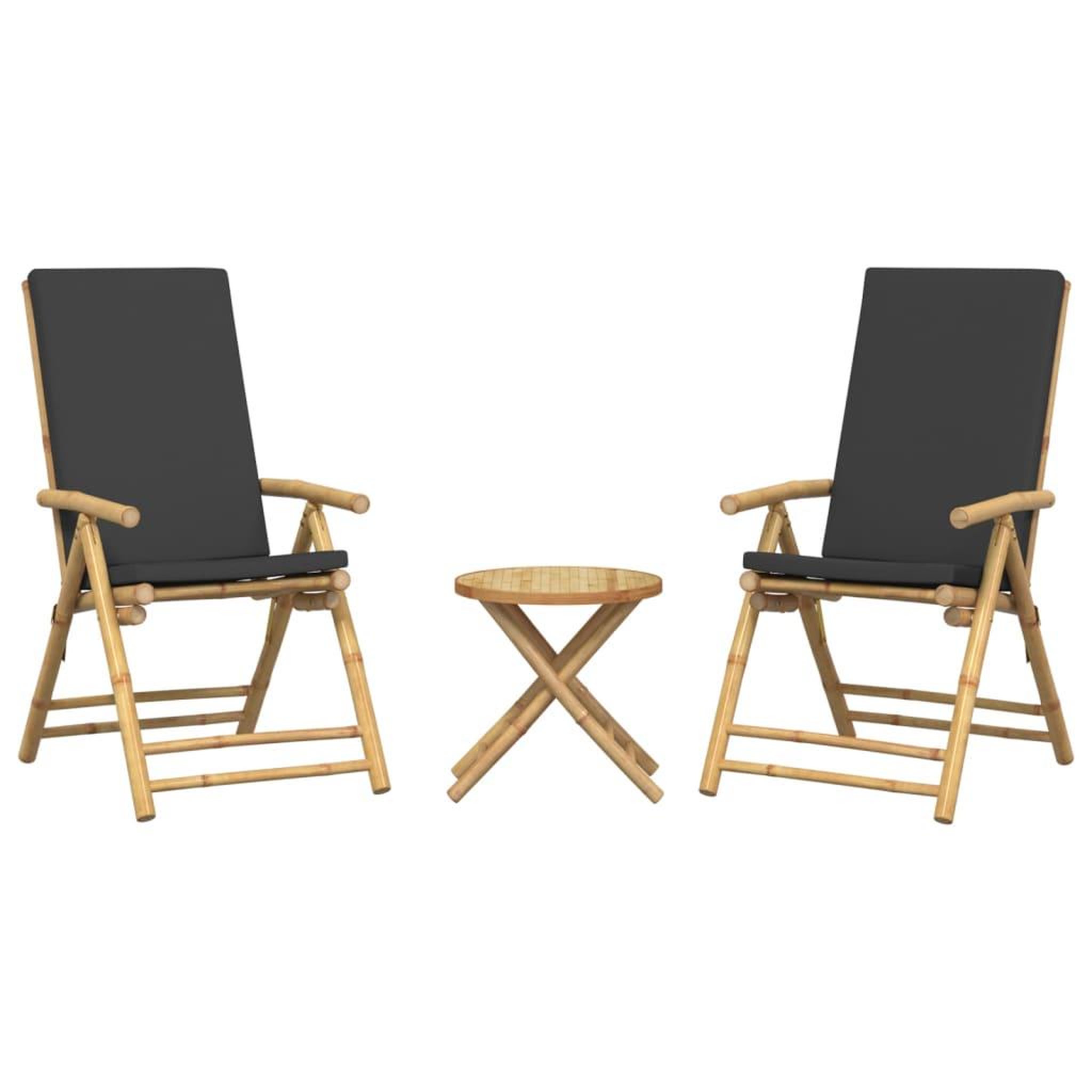 Voir la diapositive 4 : VIDAXL Ensemble de bistro pliante 3 pcs et coussins gris fonce bambou