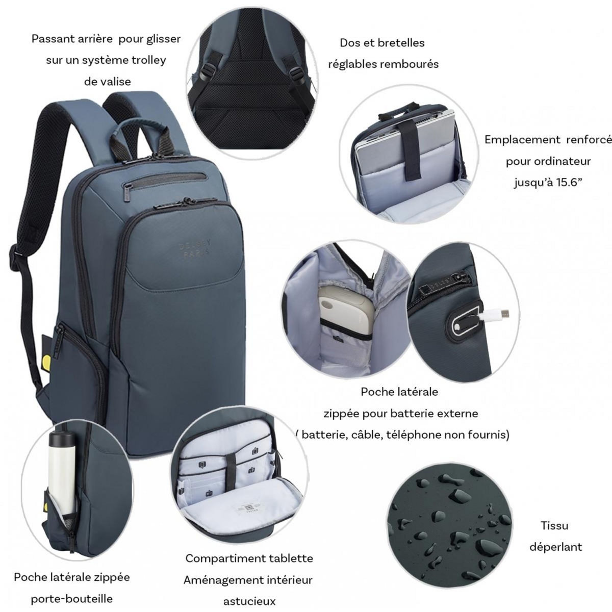 Delsey Sac à dos porte-ordinateur double compartiment Parvis Plus 13.3''