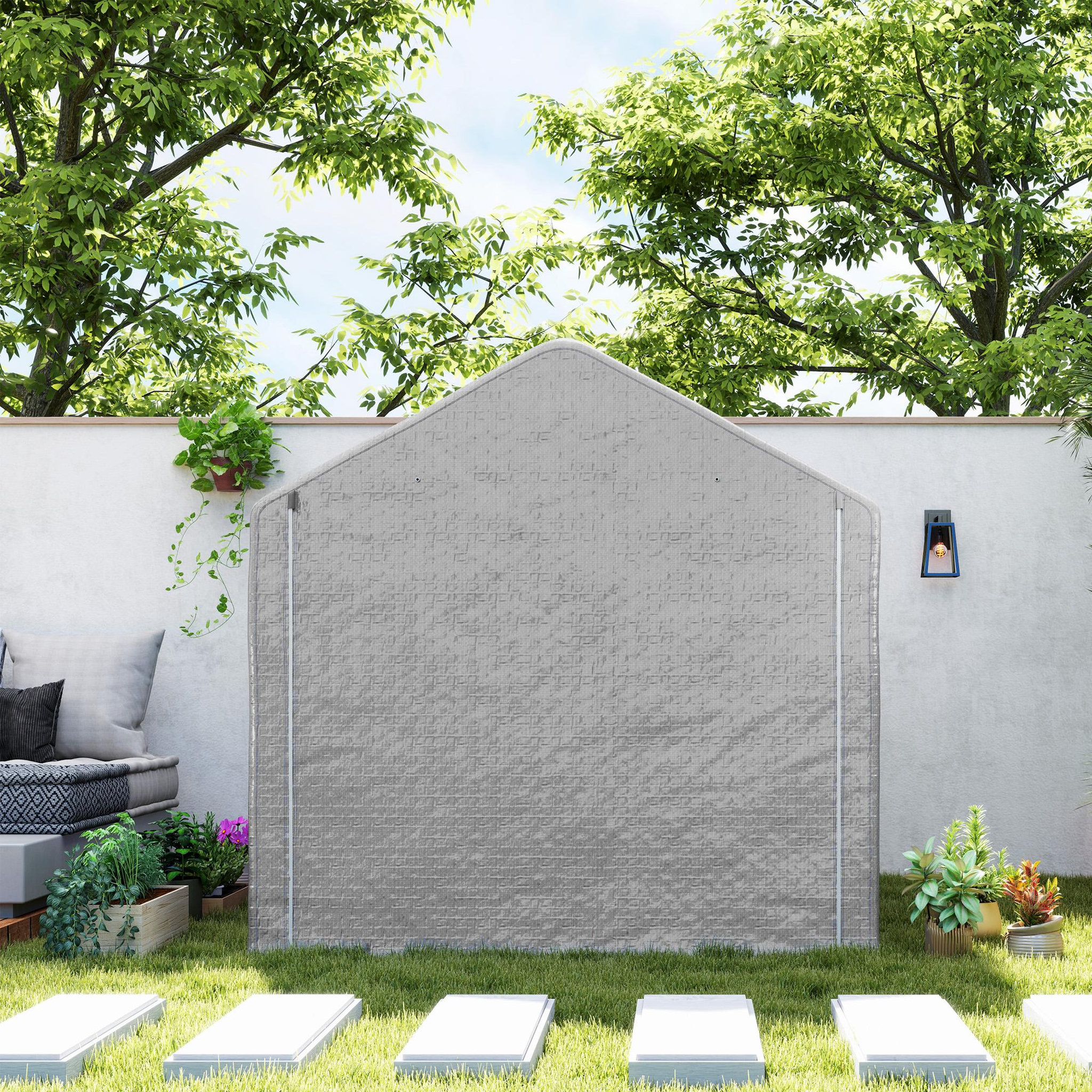 Voir la diapositive 4 : OUTSUNNY Abri de jardin rangement extérieur en PE résistant aux UV gris dim. 2L x 2l x 2H m