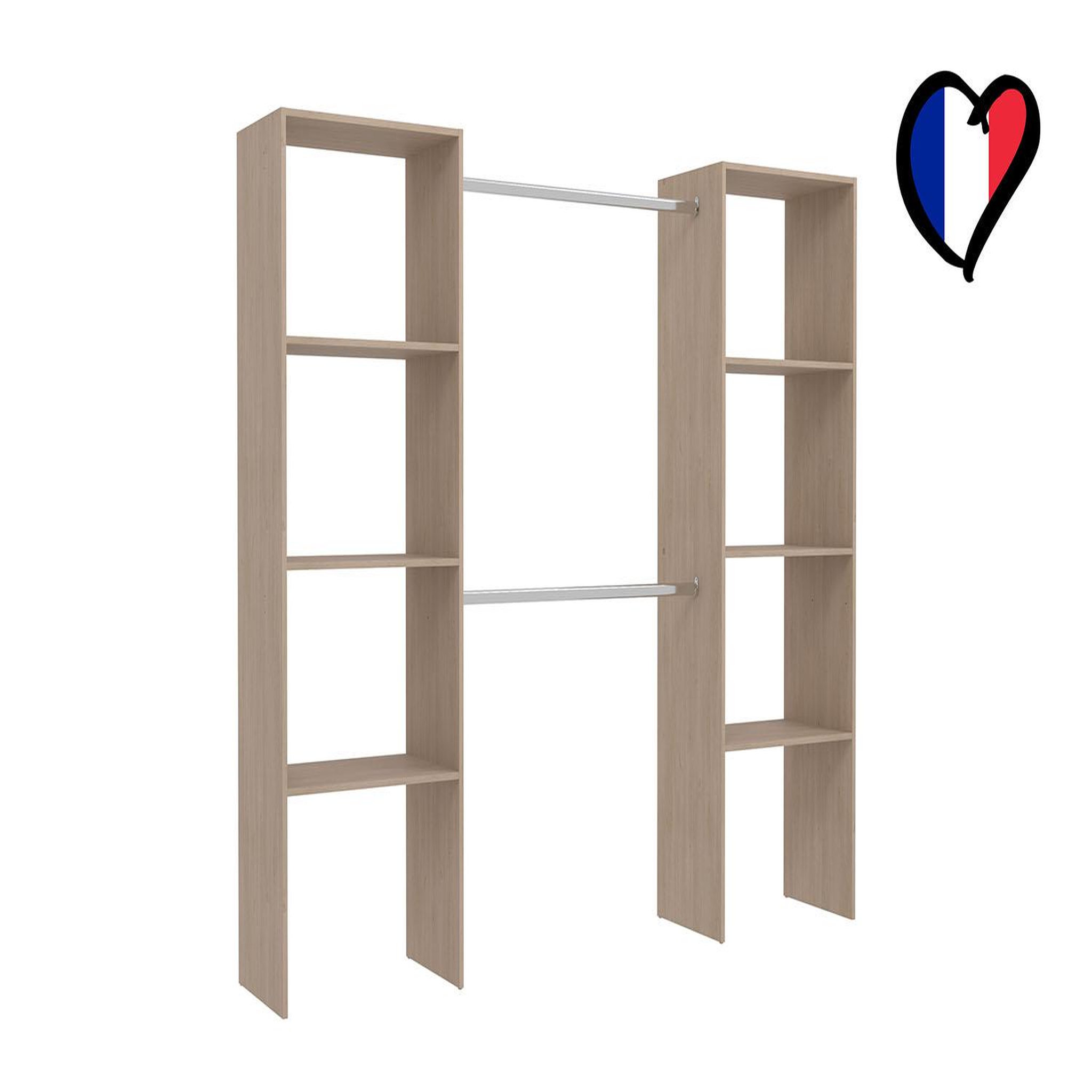 Voir la diapositive 4 : CONCEPT USINE Dressing bois avec 6 étagères et 2 penderies : 220 x 40 x 180 cm elysee