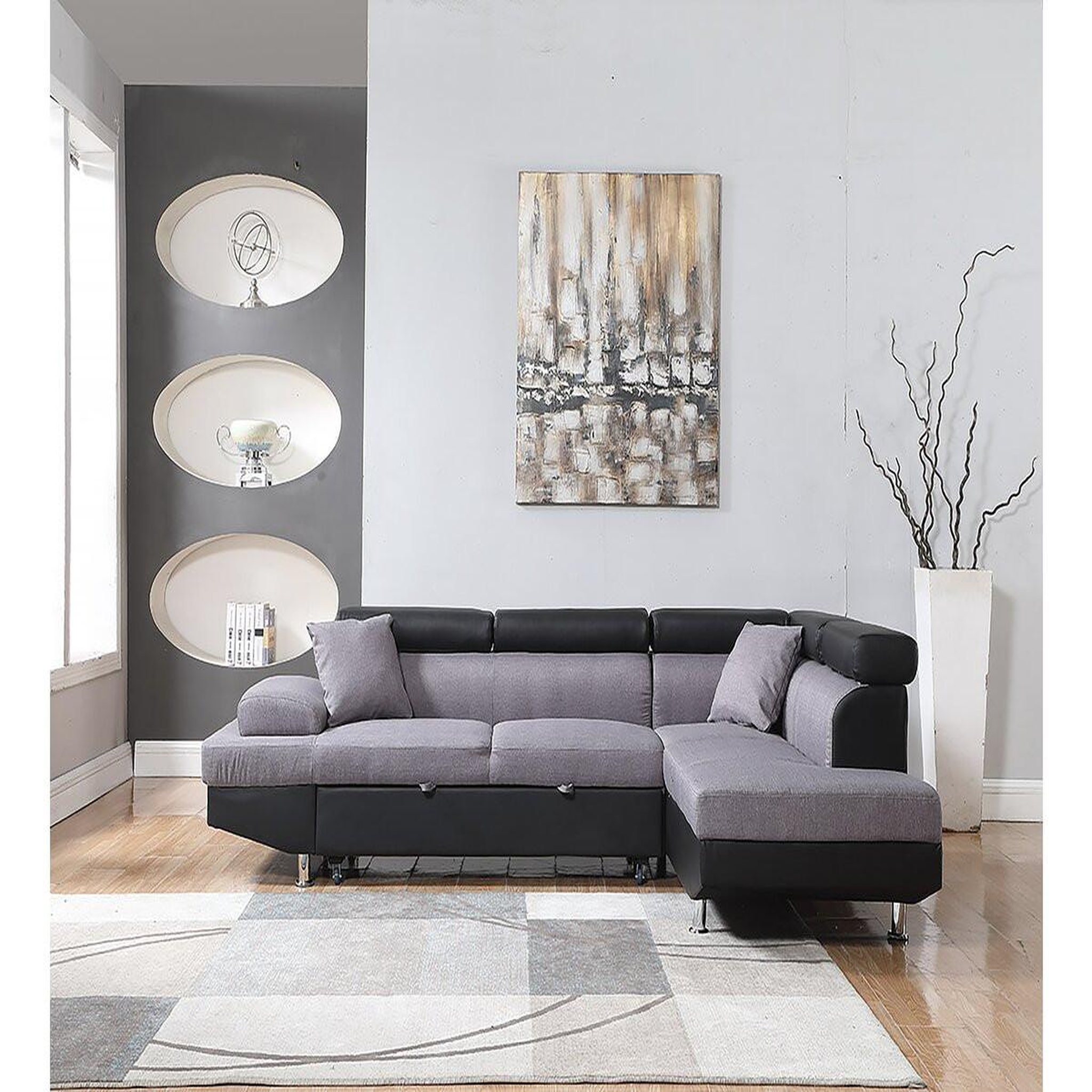 Voir la diapositive 2 : Habitat et Jardin Canapé d'angle convertible  Sophia luxe  - 265 x 190.5 x 80/91 cm - Noir / Gris - 5 places - Angle droit