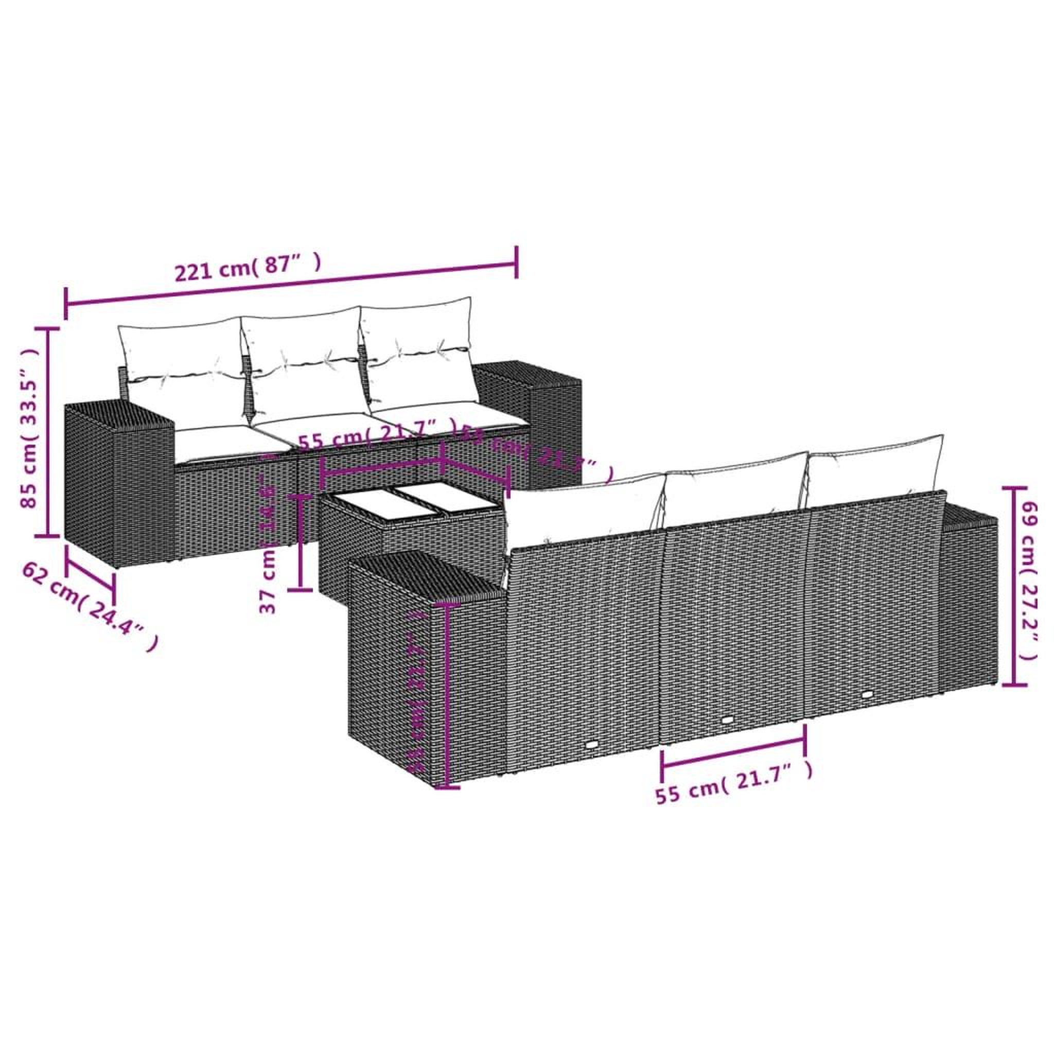 Voir la diapositive 4 : VIDAXL Salon de jardin avec coussins 7 pcs beige resine tressee