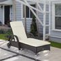 Voir la diapositive 2 : OUTSUNNY Transat bain de soleil grand confort : matelas, têtière, inclinaison réglable multipositions, accoudoirs, roulettes résine tressée brun foncé