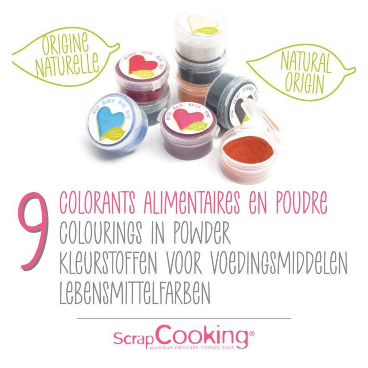 SCRAPCOOKING 9 mini colorants alimentaires d'origine naturelle en poudre