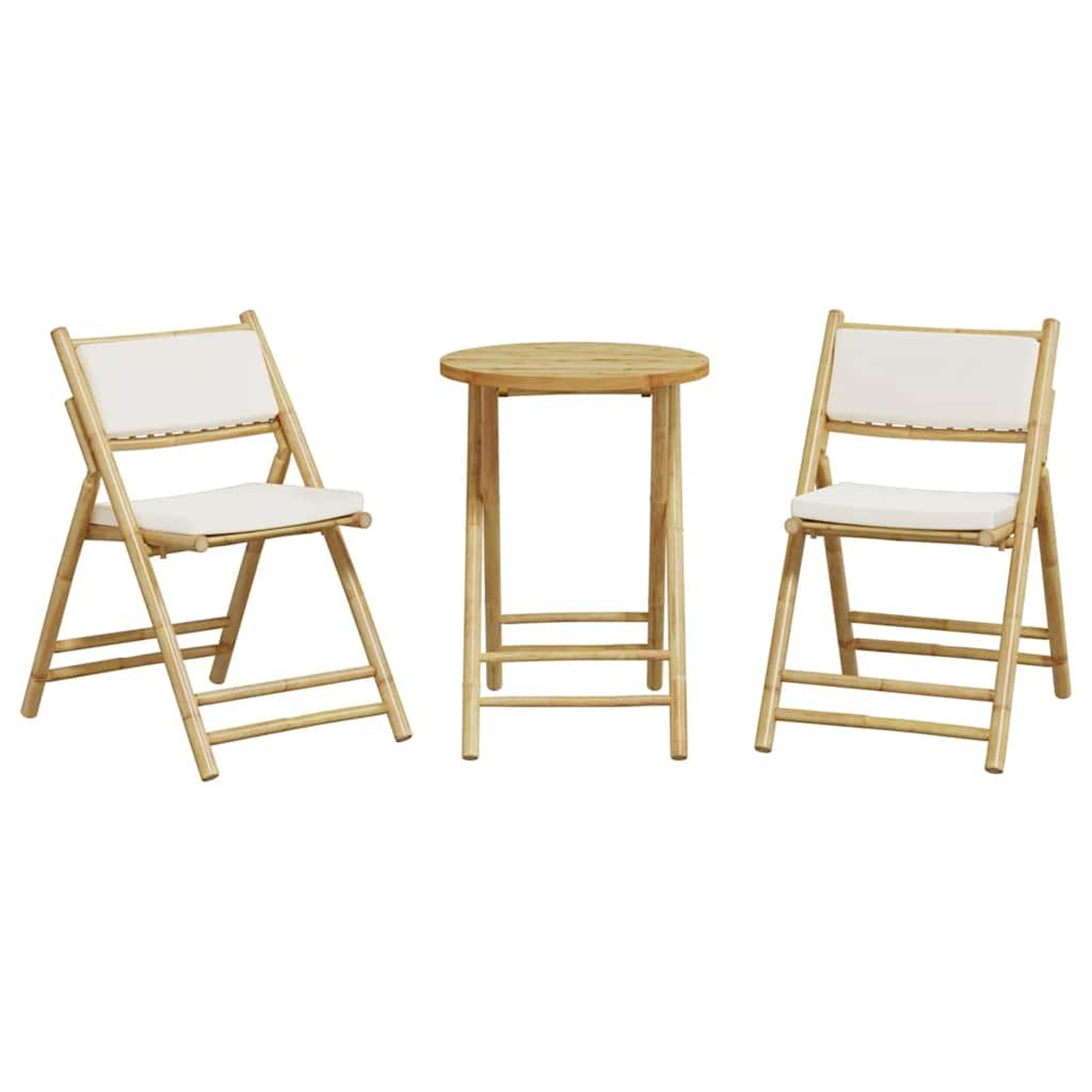 Voir la diapositive 4 : VIDAXL Ensemble de bistro pliante 3 pcs et coussins blanc creme bambou