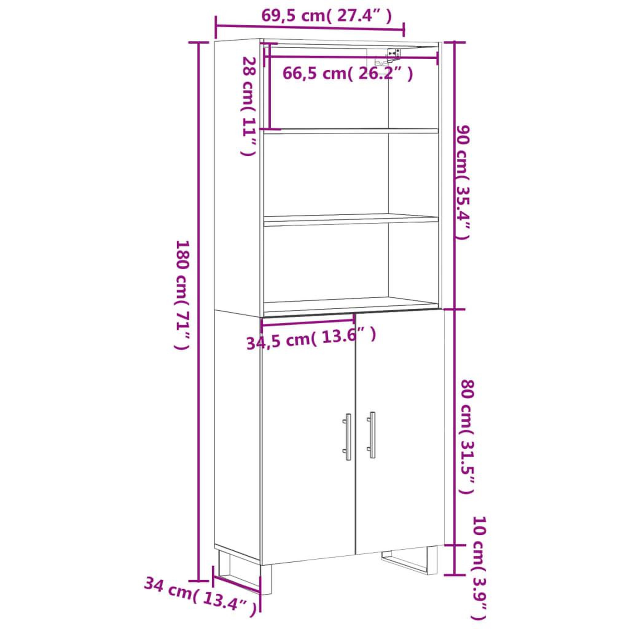 Voir la diapositive 6 : VIDAXL Buffet haut Gris beton 69,5x34x180 cm Bois d'ingenierie
