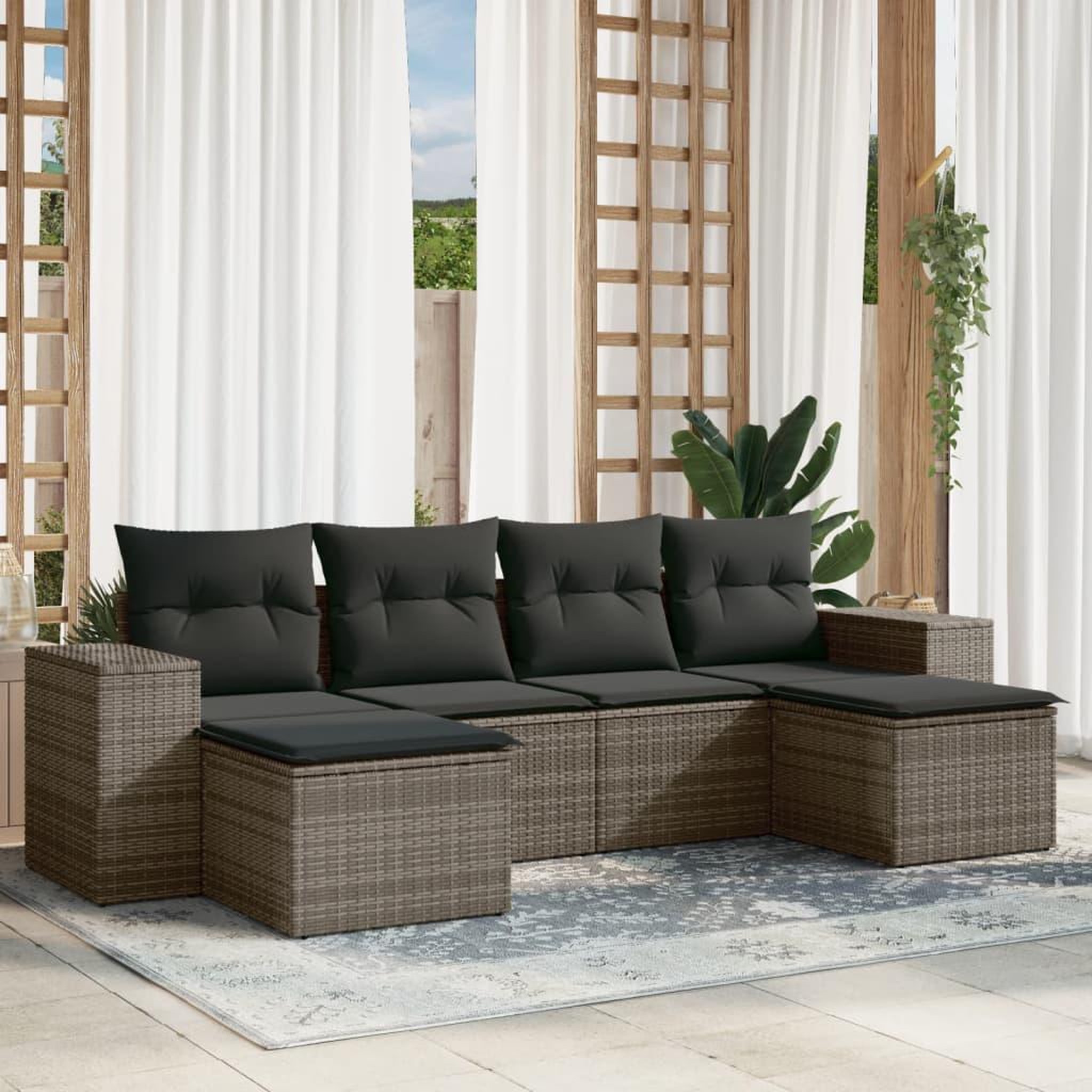 VIDAXL Salon de jardin 6 pcs avec coussins gris resine tressee