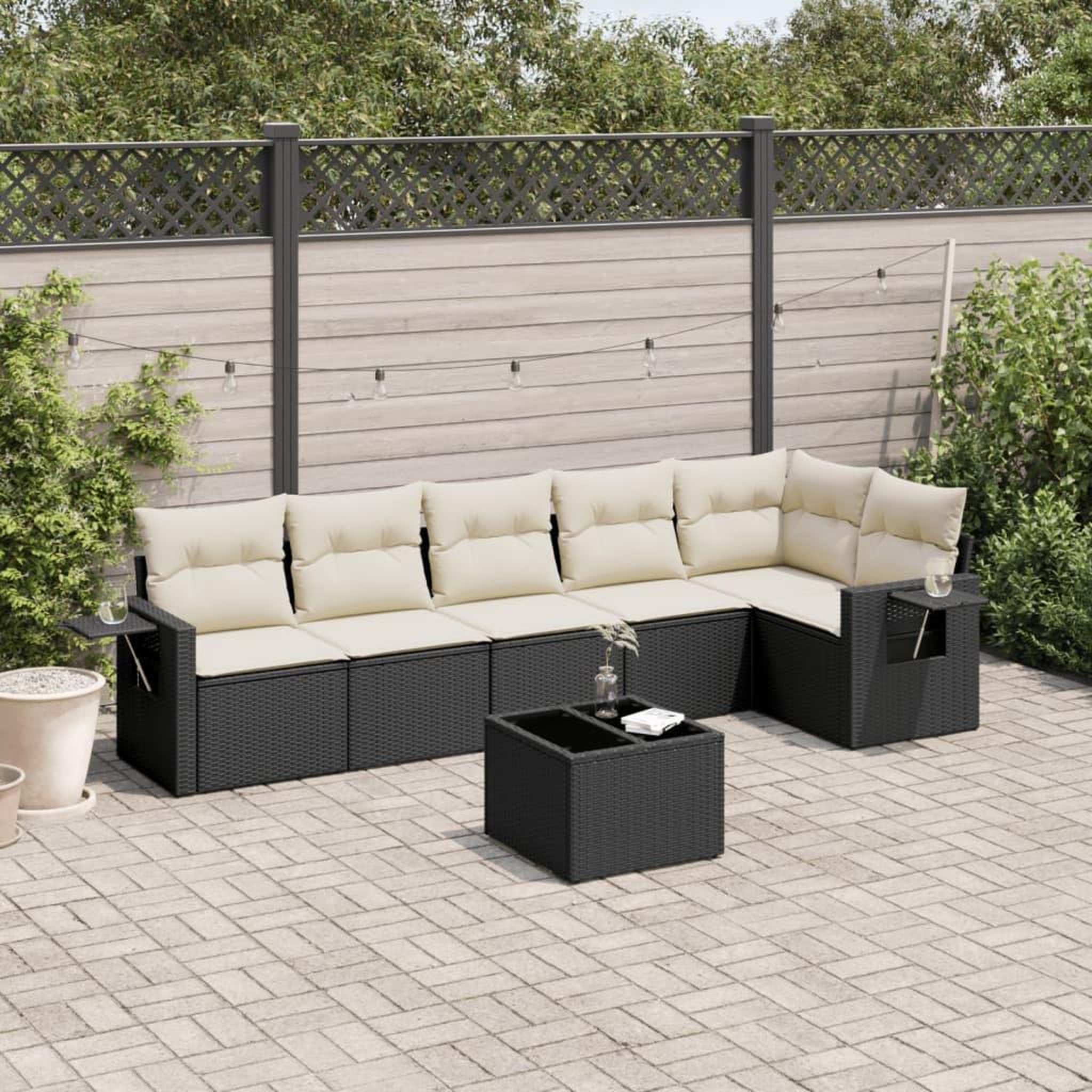 VIDAXL Salon de jardin 7 pcs avec coussins noir resine tressee