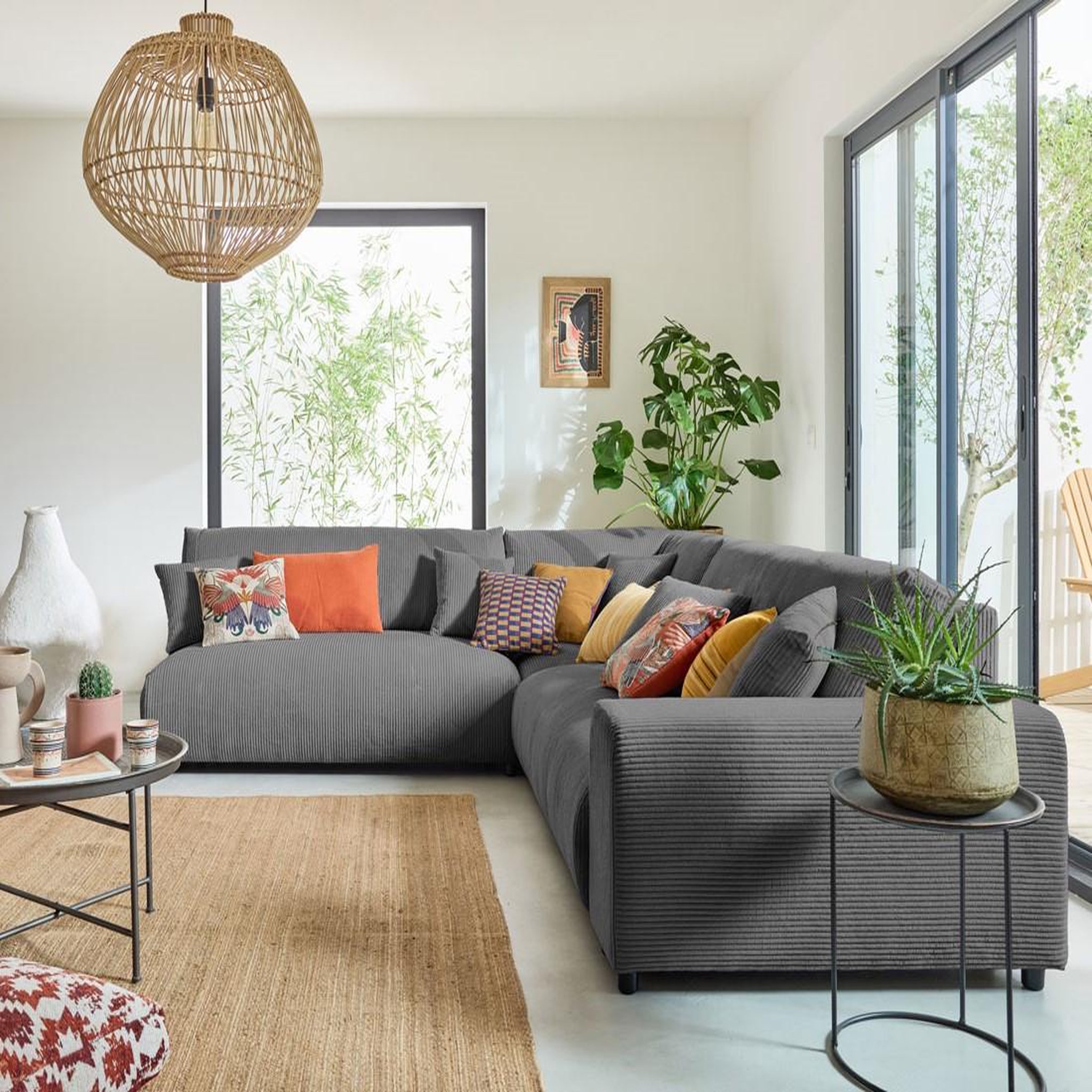 Voir la diapositive 2 : BEST MOBILIER Garance - canapé modulable d'angle gauche - 6 places - en velours côtelé