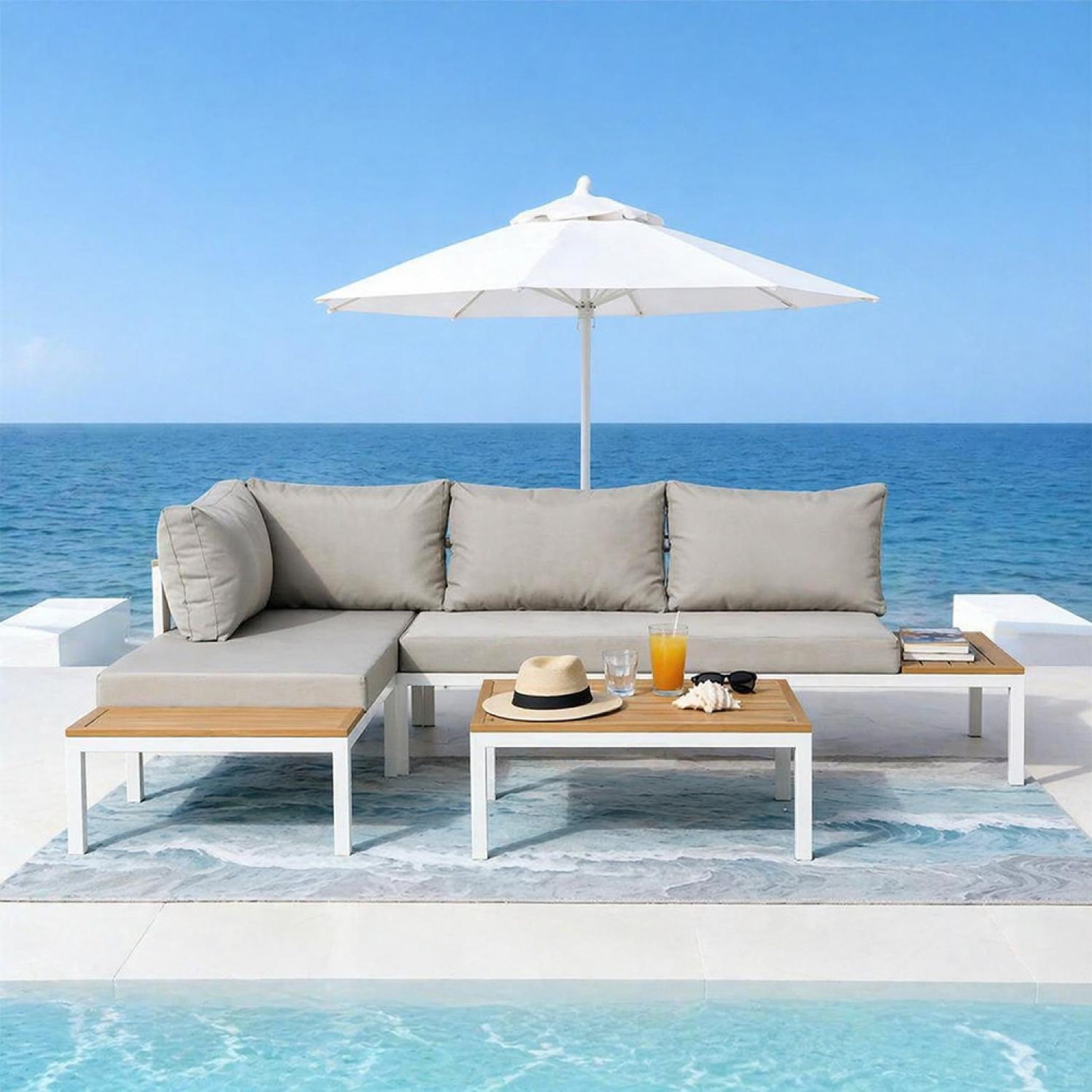 Voir la diapositive 6 : CONCEPT USINE Salon de jardin 3-4 places avec table basse blanc et gris majuro