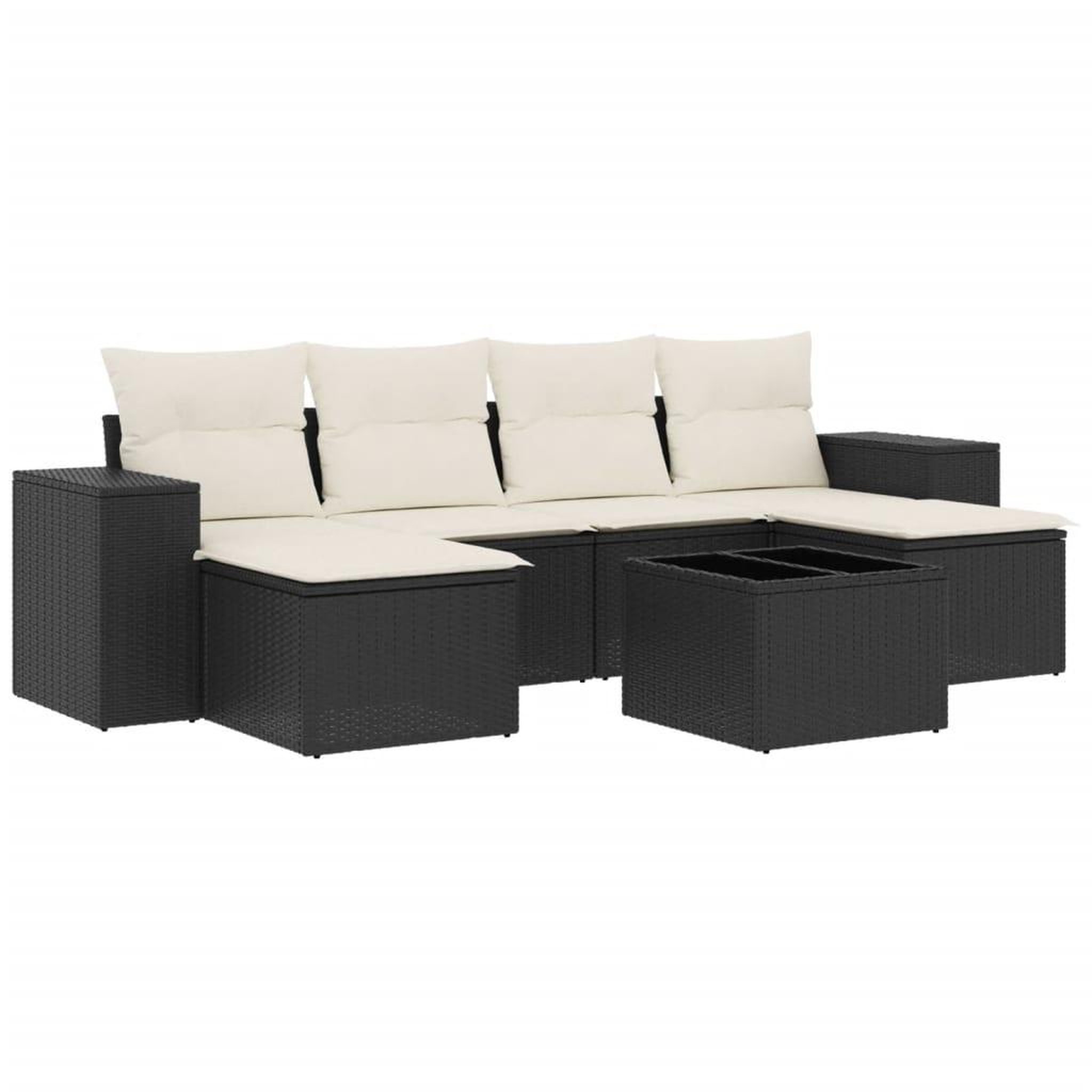 Voir la diapositive 2 : VIDAXL Salon de jardin 7 pcs avec coussins noir resine tressee