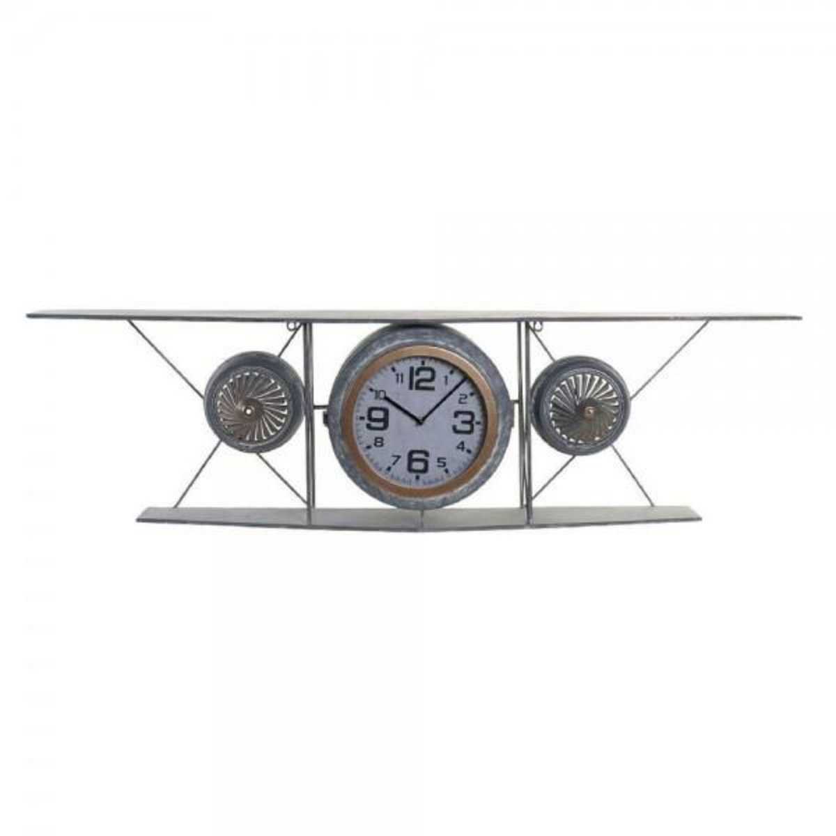 AAAAA Horloge Murale DKD Home Decor Verre Fer Avion Bois MDF Gris foncé (120 x 21 x 33.5 cm)