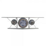 AAAAA Horloge Murale DKD Home Decor Verre Fer Avion Bois MDF Gris foncé (120 x 21 x 33.5 cm)