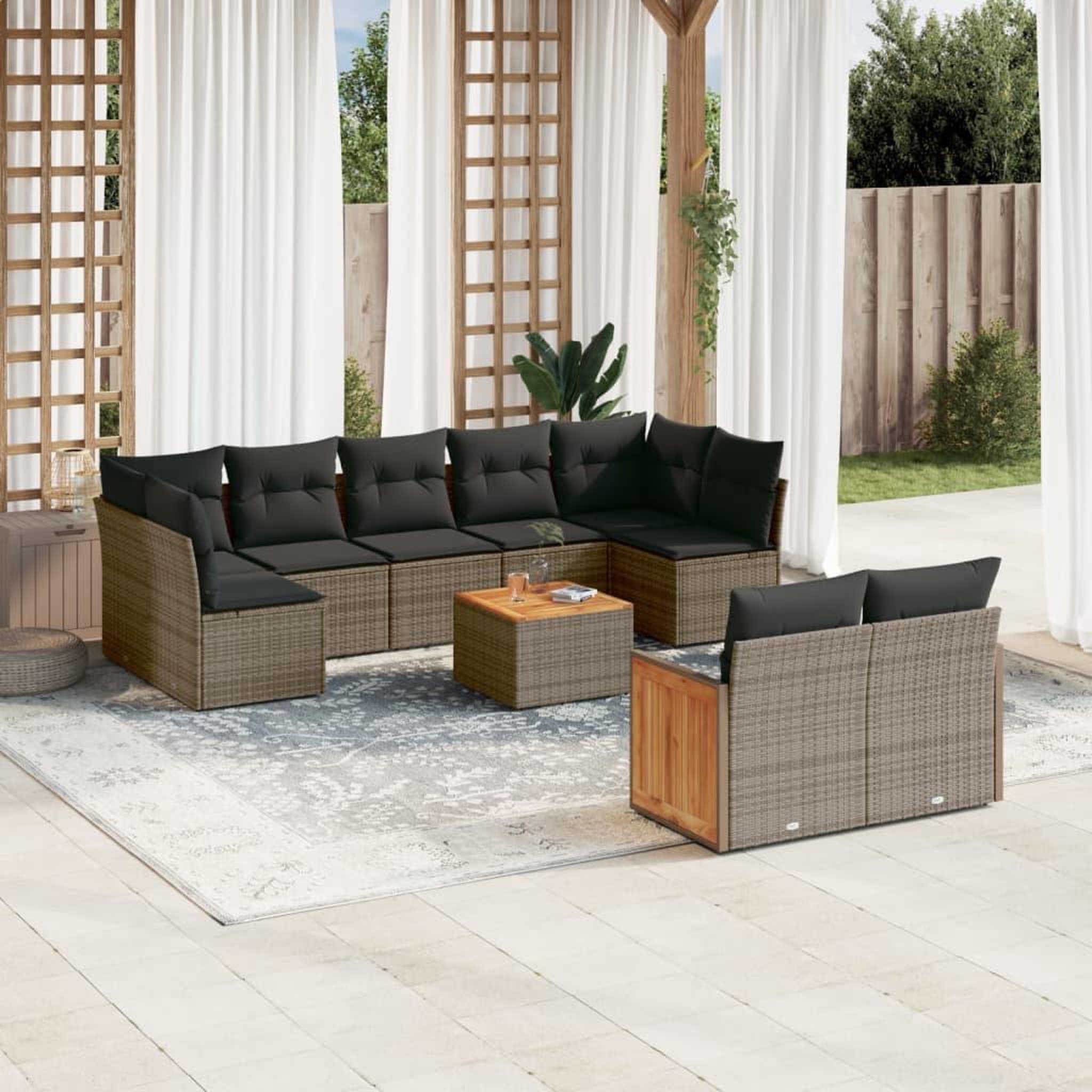 VIDAXL Salon de jardin avec coussins 10 pcs gris resine tressee