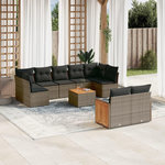 VIDAXL Salon de jardin avec coussins 10 pcs gris resine tressee
