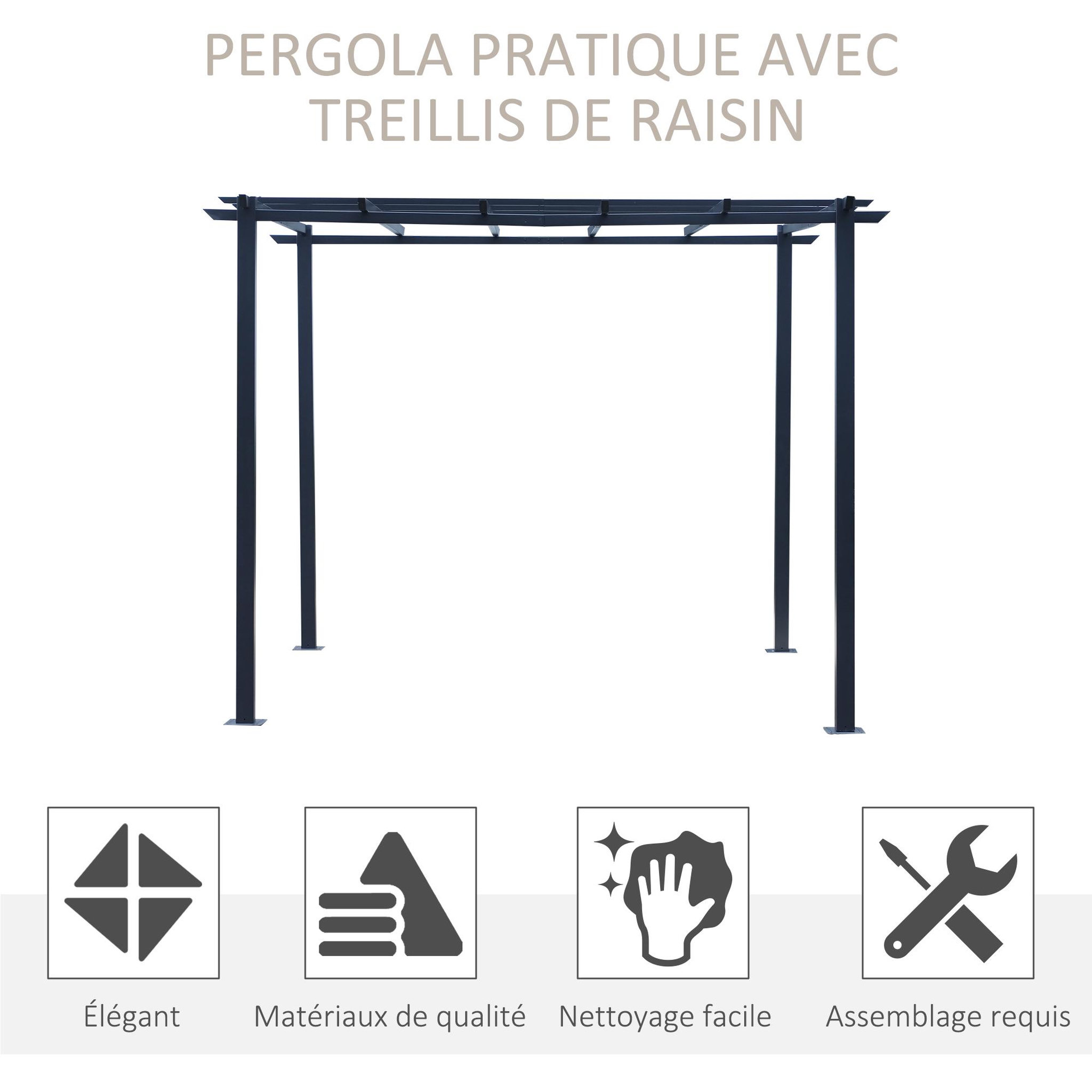 Voir la diapositive 5 : OUTSUNNY Pergola autoportante style contemporain - toit terrasse à décorer - dim. 3L x 3l x 2,3H m - métal époxy anticorrosion noir