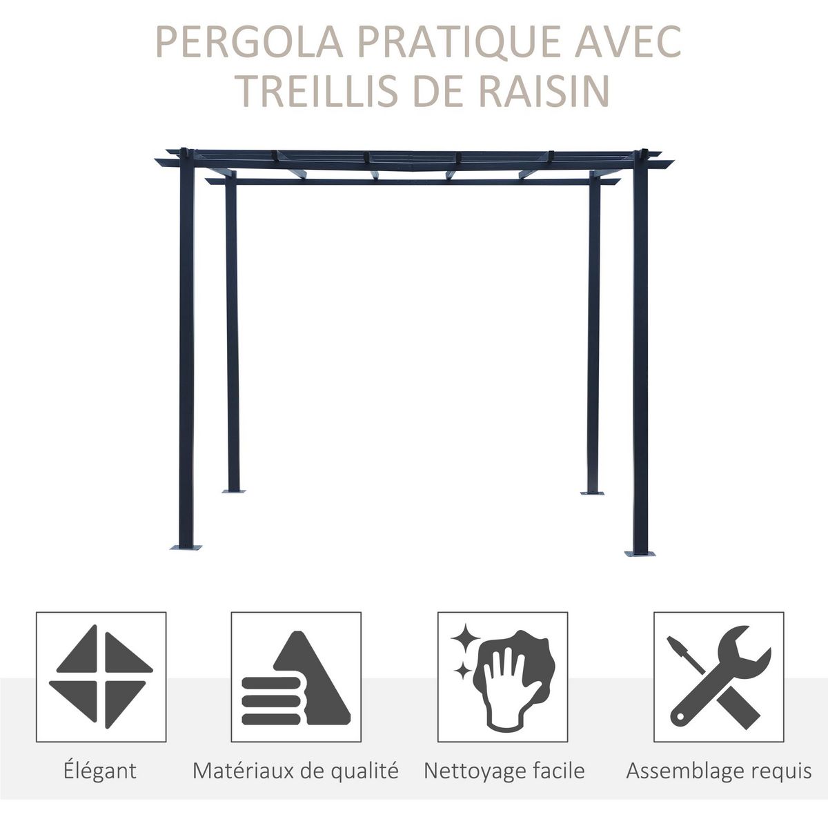 OUTSUNNY Pergola autoportante style contemporain - toit terrasse à décorer - dim. 3L x 3l x 2,3H m - métal époxy anticorrosion noir
