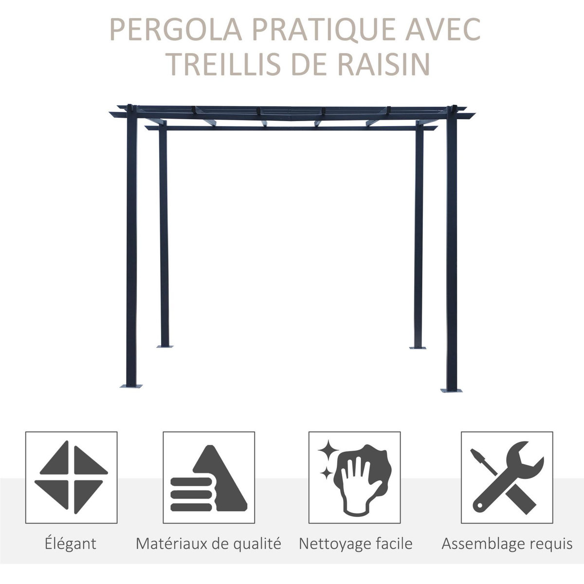 OUTSUNNY Pergola autoportante style contemporain - toit terrasse à décorer - dim. 3L x 3l x 2,3H m - métal époxy anticorrosion noir
