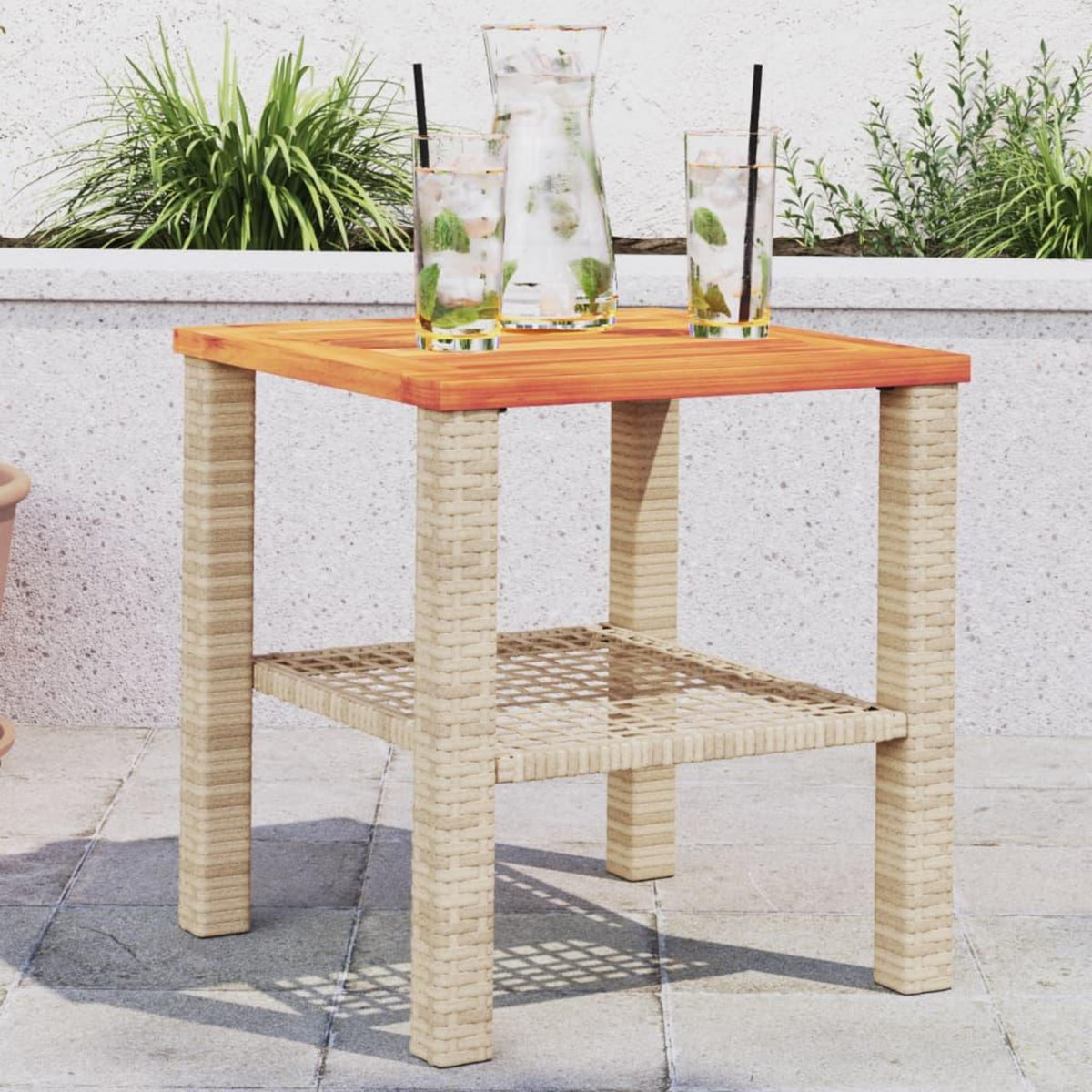 VIDAXL Table de jardin beige 40x40x42 cm resine tressee et bois acacia