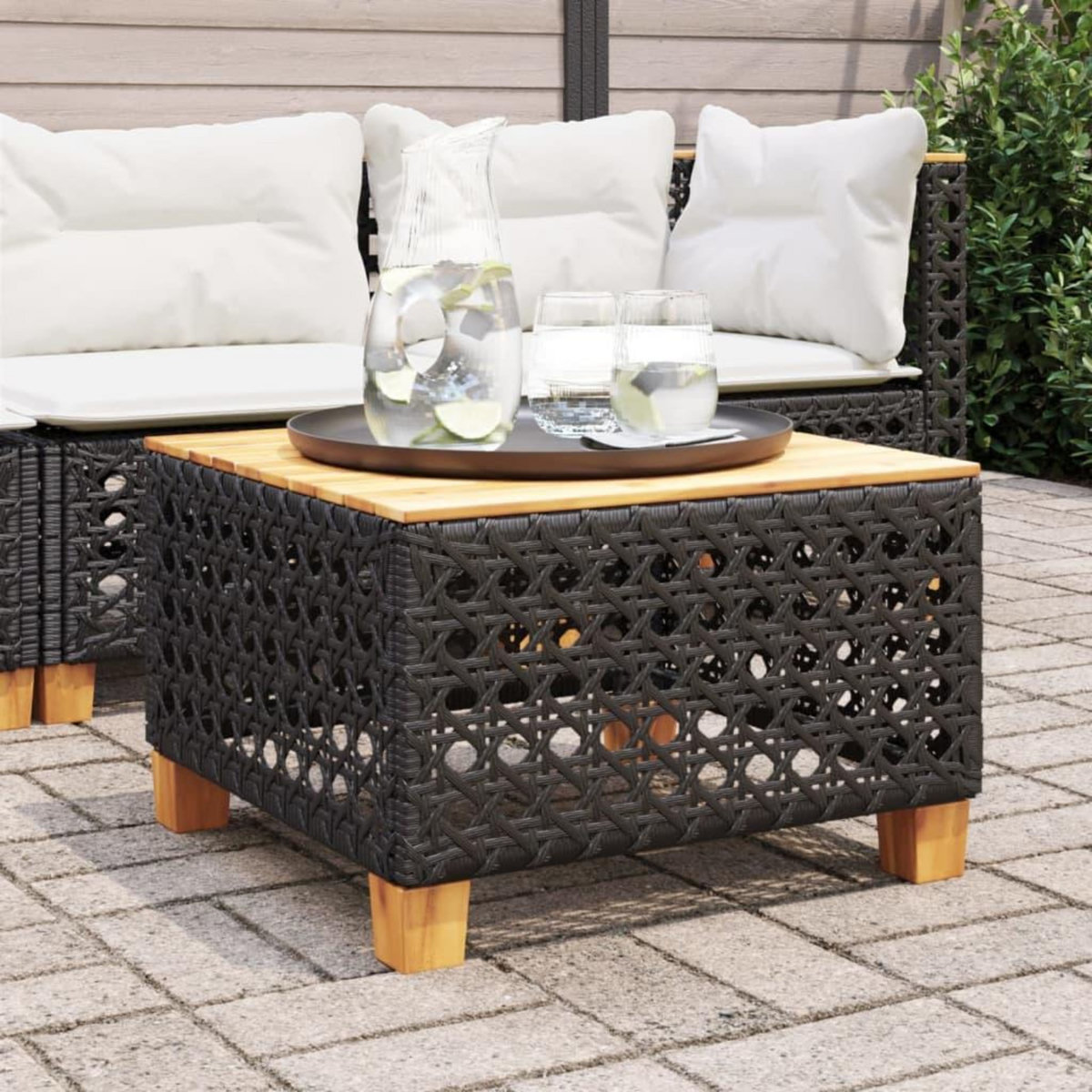 VIDAXL Table de jardin noir 55x55x36 cm resine tressee et bois acacia