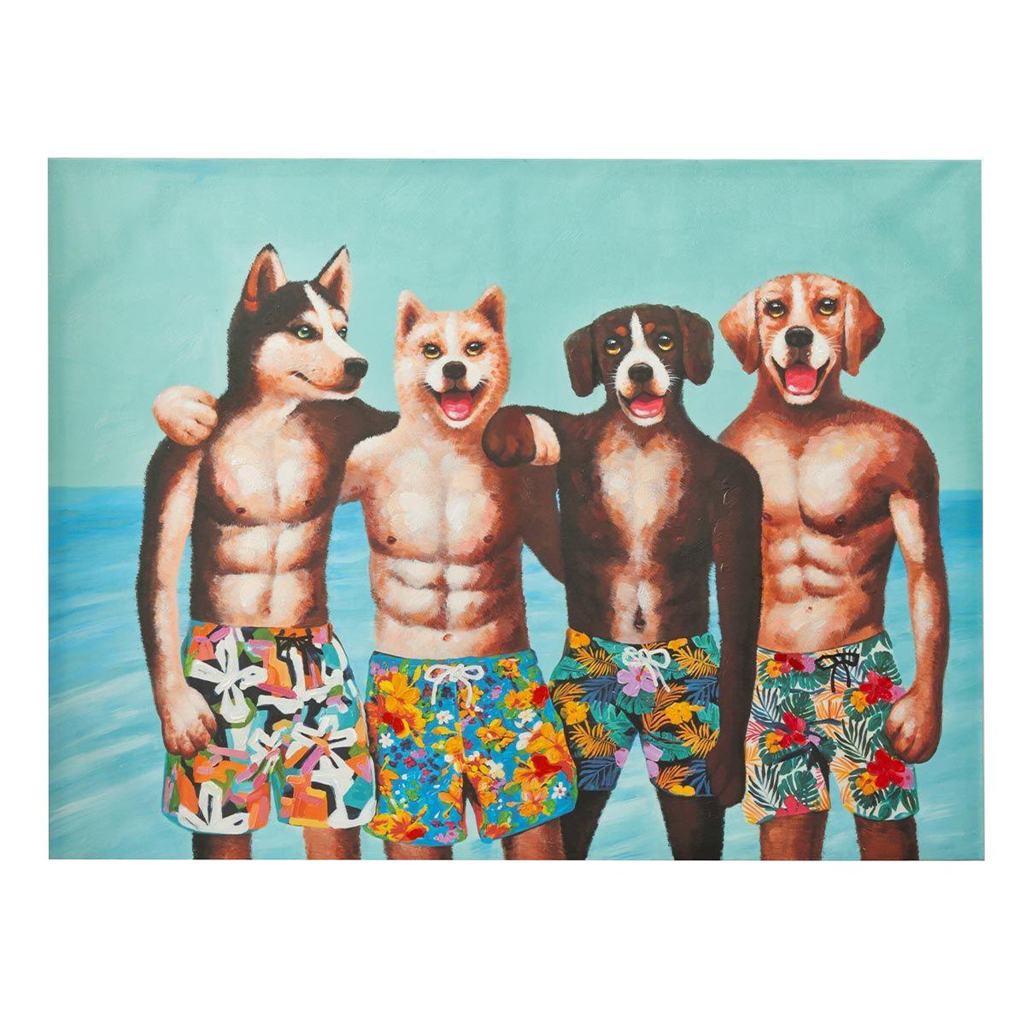 J-LINE Toile peinture déco  chiens en short  90x120cm multicolore
