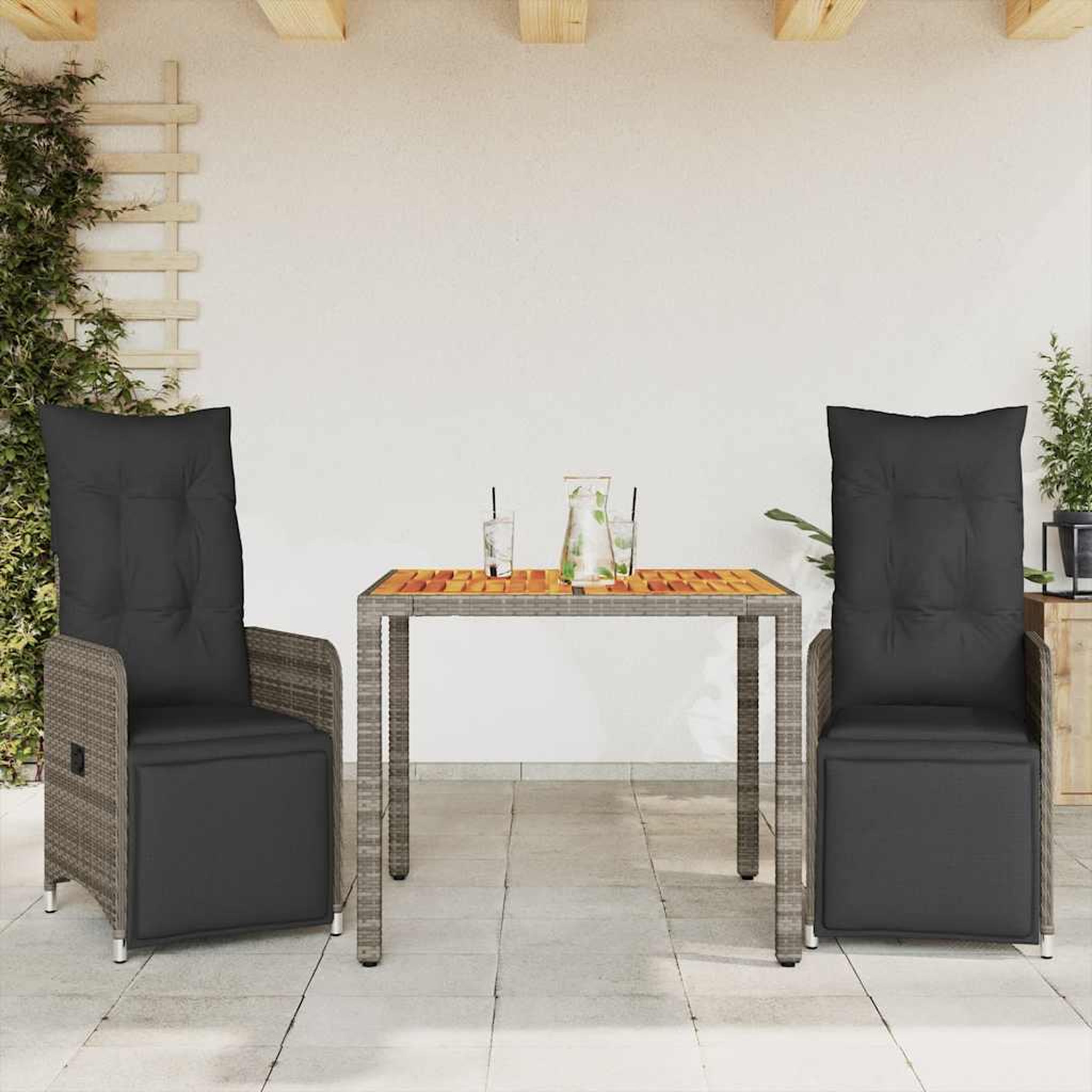 VIDAXL Ensemble de bistro de jardin 3 pcs coussins gris poly rotin