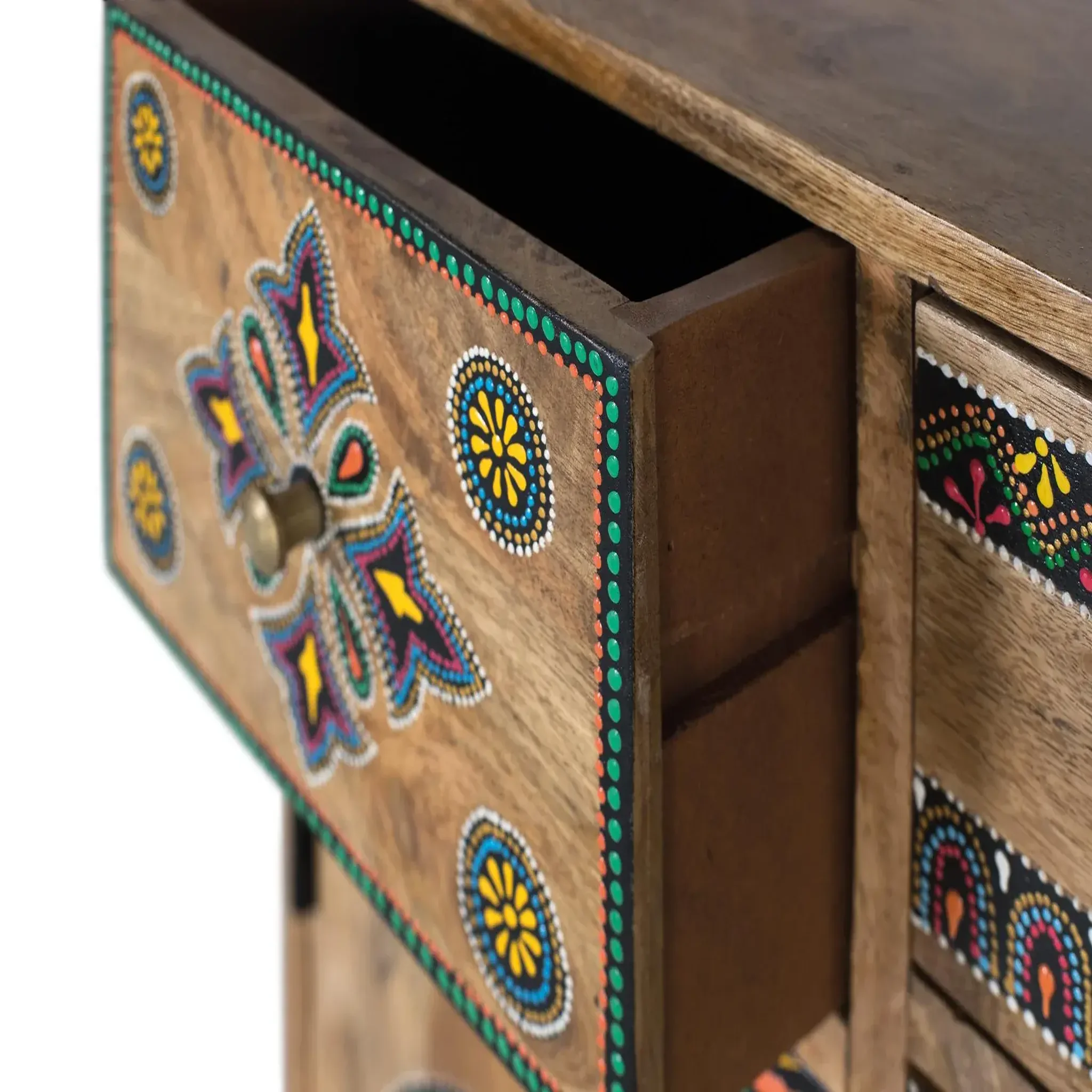 Voir la diapositive 4 : GINER Y COLOMER SL Meuble d'appoint en bois de manguier et mdf 61 cm style boho ethnique