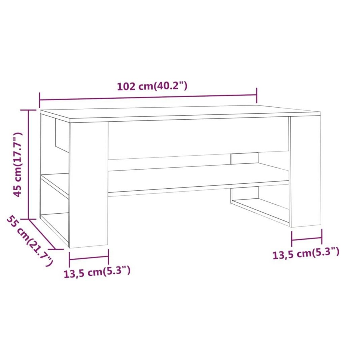 VIDAXL Table basse blanc brillant 102x55x45 cm bois d'ingenierie