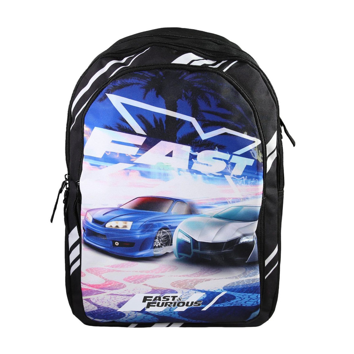 Bagtrotter Sac à Dos Scolaire Primaire Fast And Furious Noir - 2 Compartiments - Bagtrotter