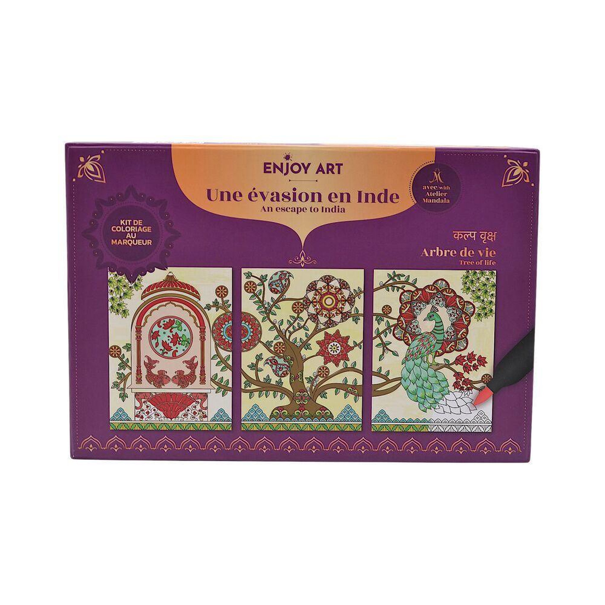 Kit coloriage mandala Arbre de vie Graph'it Flow avec 10 marqueurs acryliques et guide
