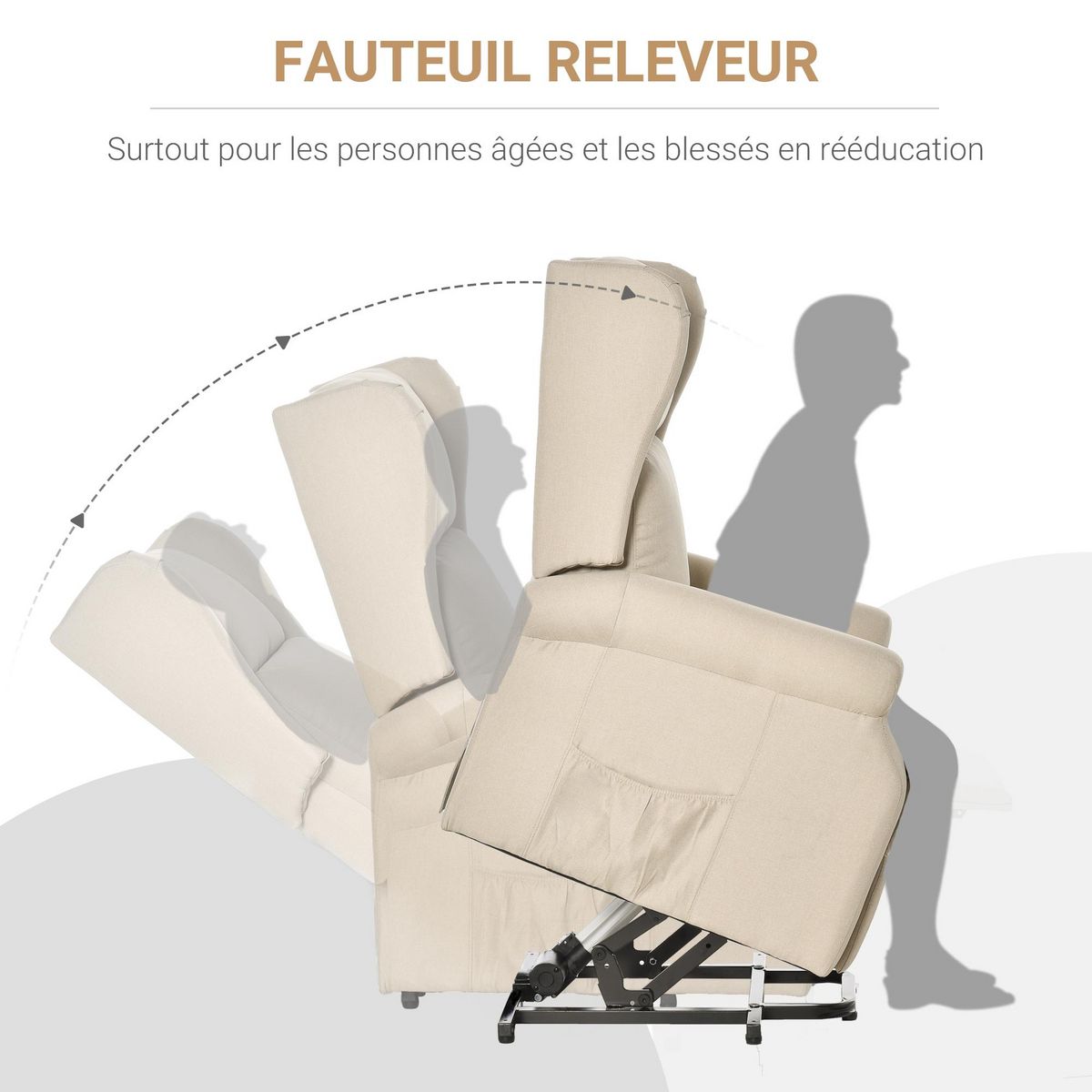 HOMCOM Fauteuil de relaxation électrique fauteuil releveur inclinable avec repose-pied ajustable lin beige
