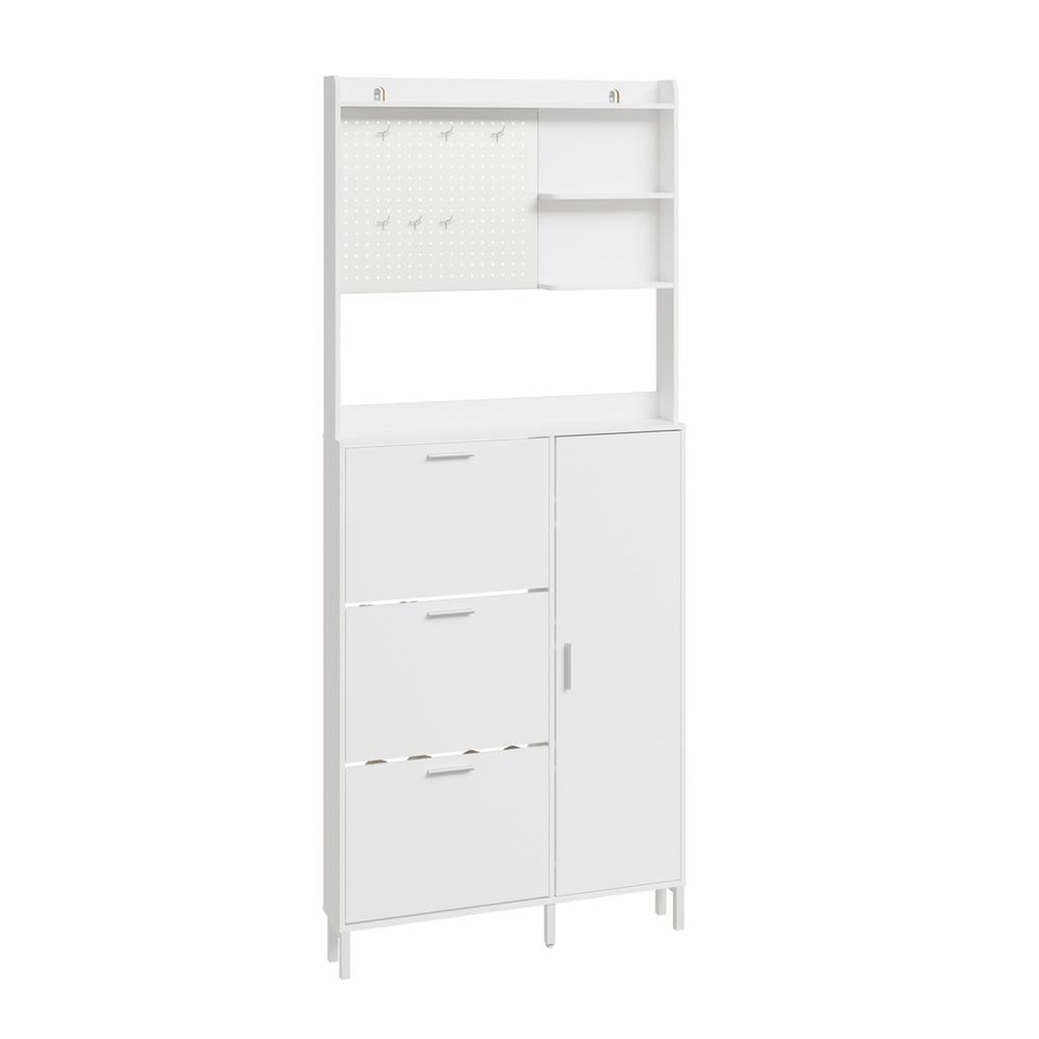 SOBUY Armoire à chaussures blanc 12 paires étroite 14 cm 3 tiroirs basculants 1 porte