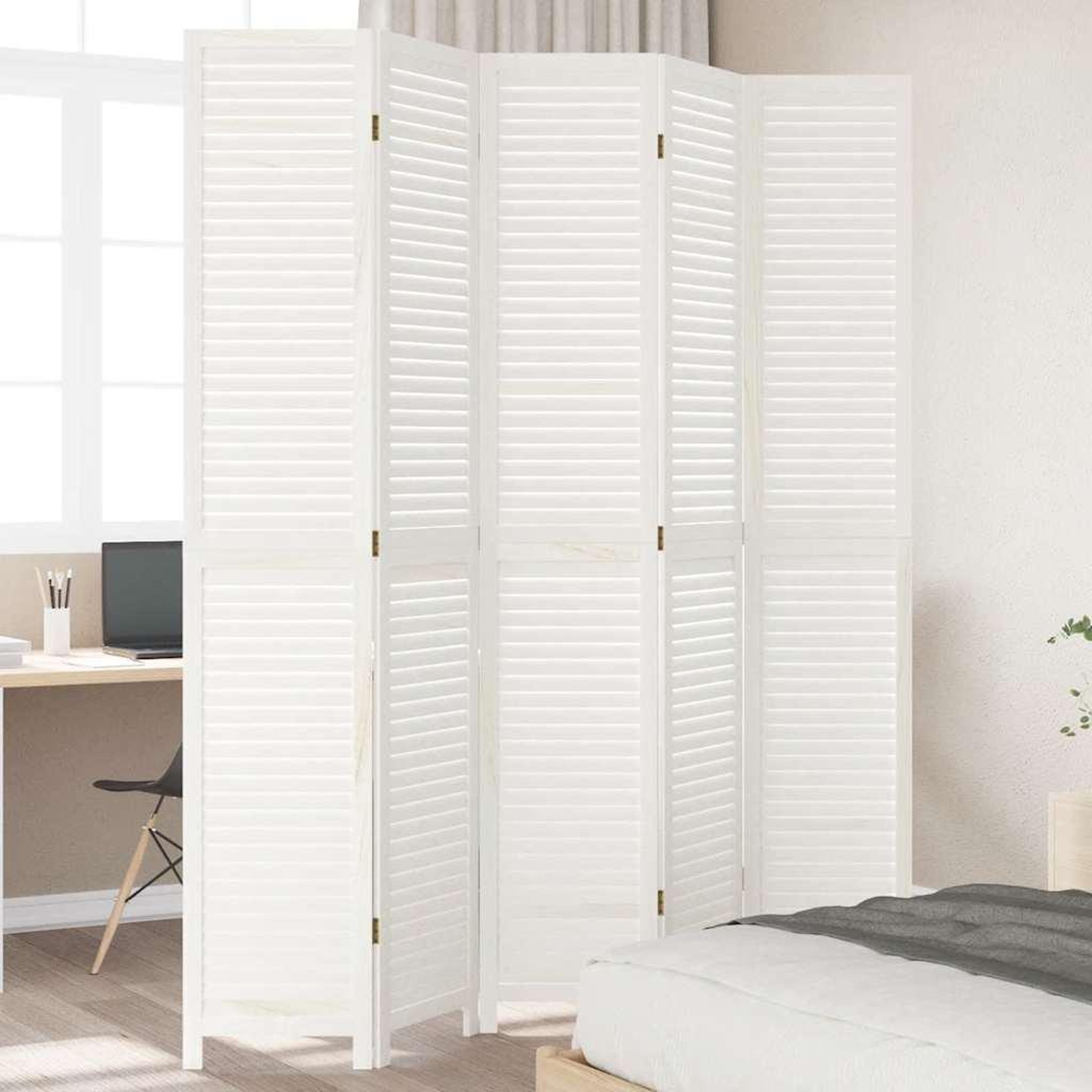 VIDAXL Cloison de separation 5 panneaux blanc bois de paulownia massif