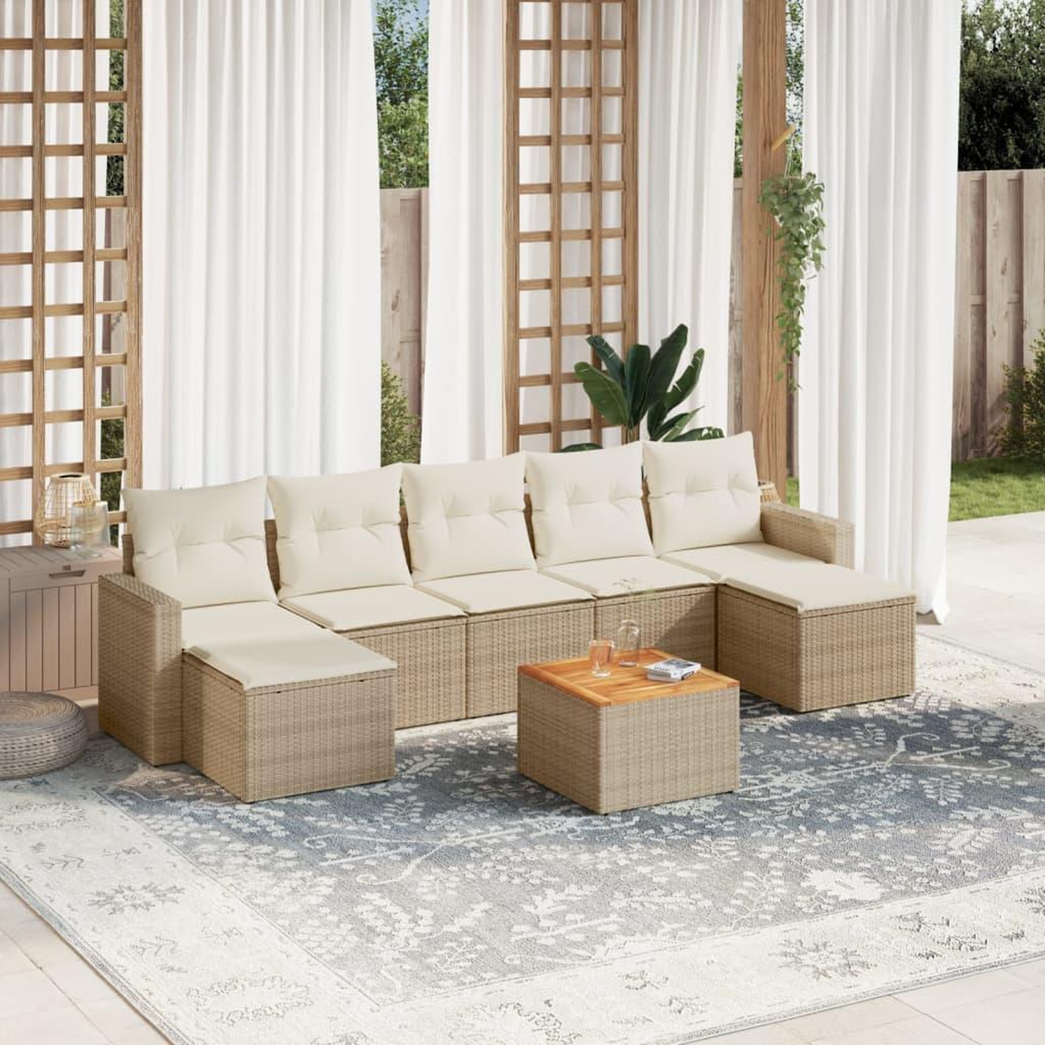 VIDAXL Salon de jardin avec coussins 8 pcs beige resine tressee