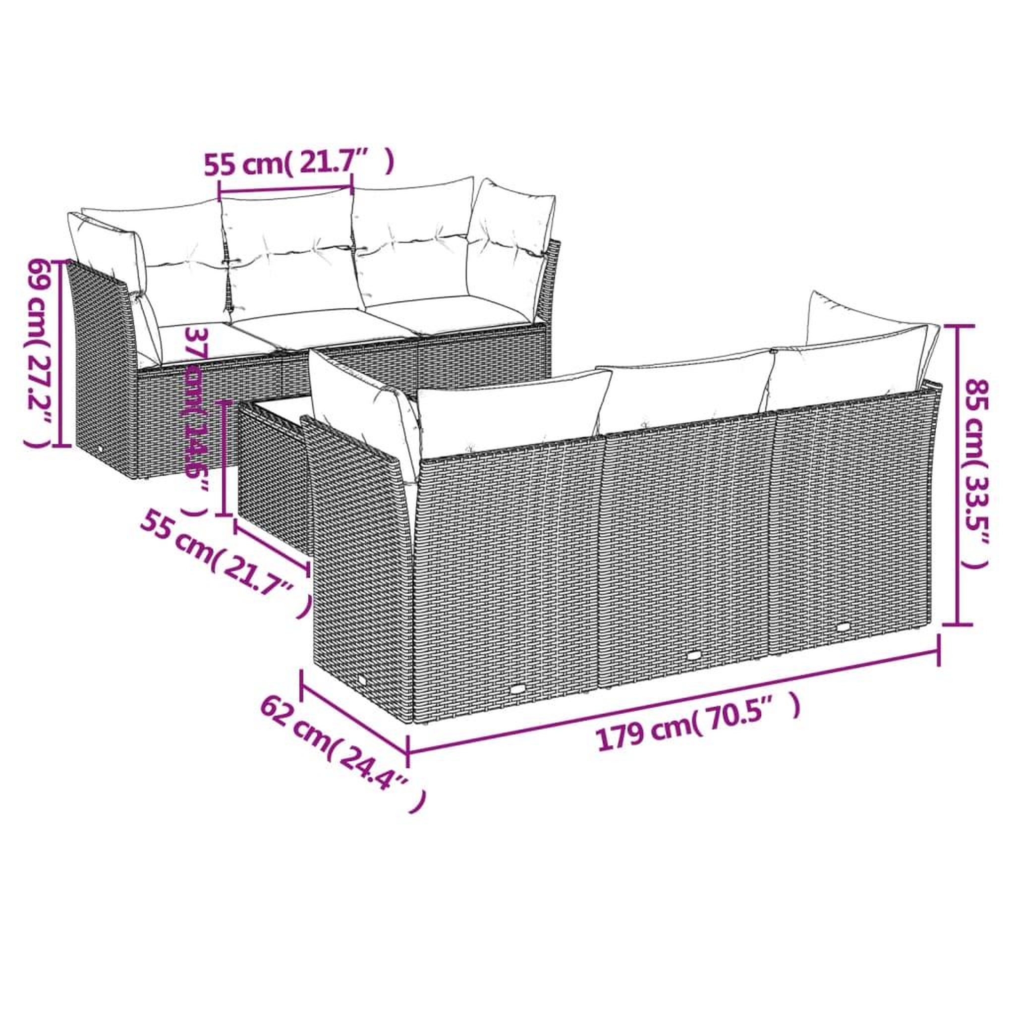 Voir la diapositive 4 : VIDAXL Salon de jardin avec coussins 7 pcs beige resine tressee