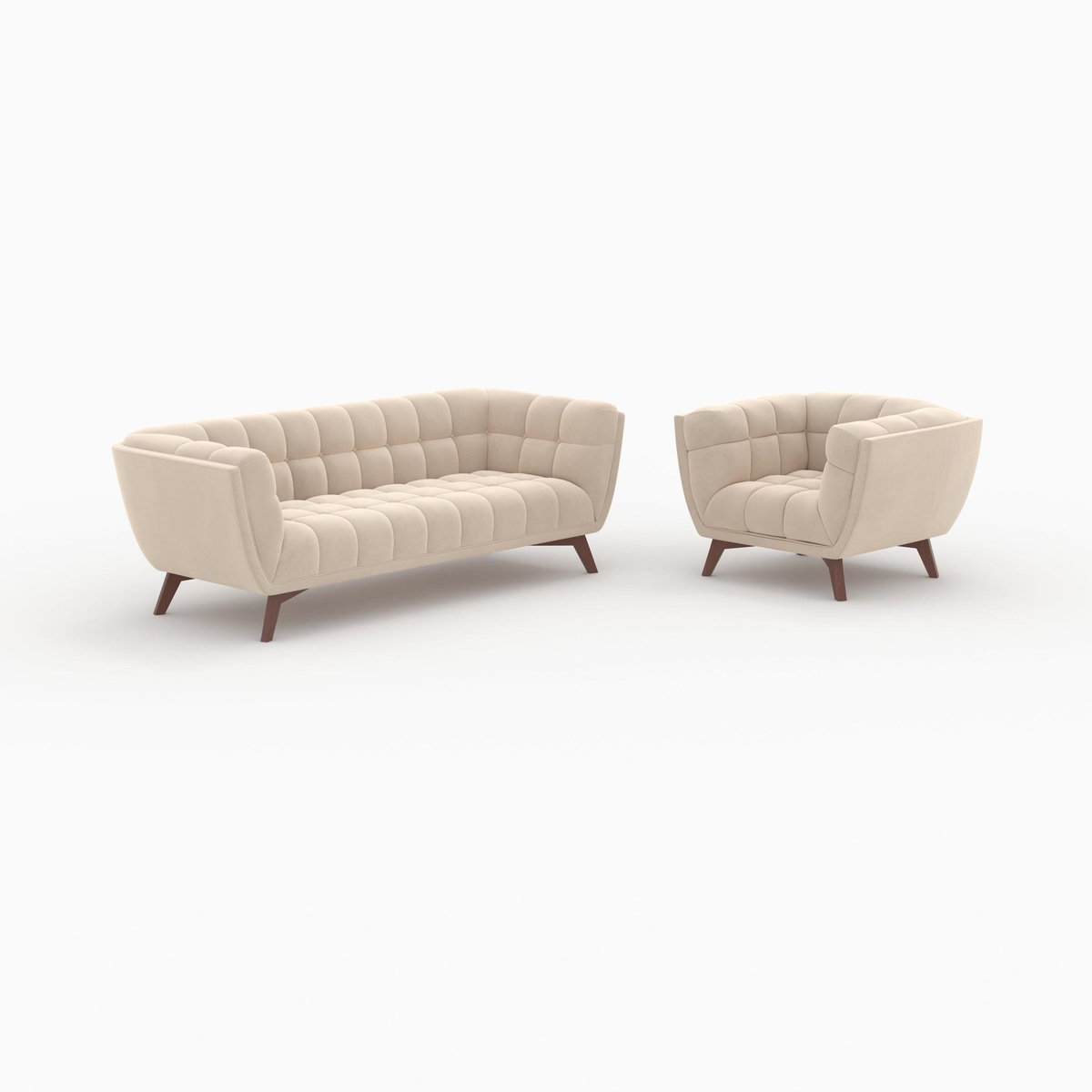 Rendez vous déco Ensemble canapé et fauteuil en velours beige 4 places-Mona