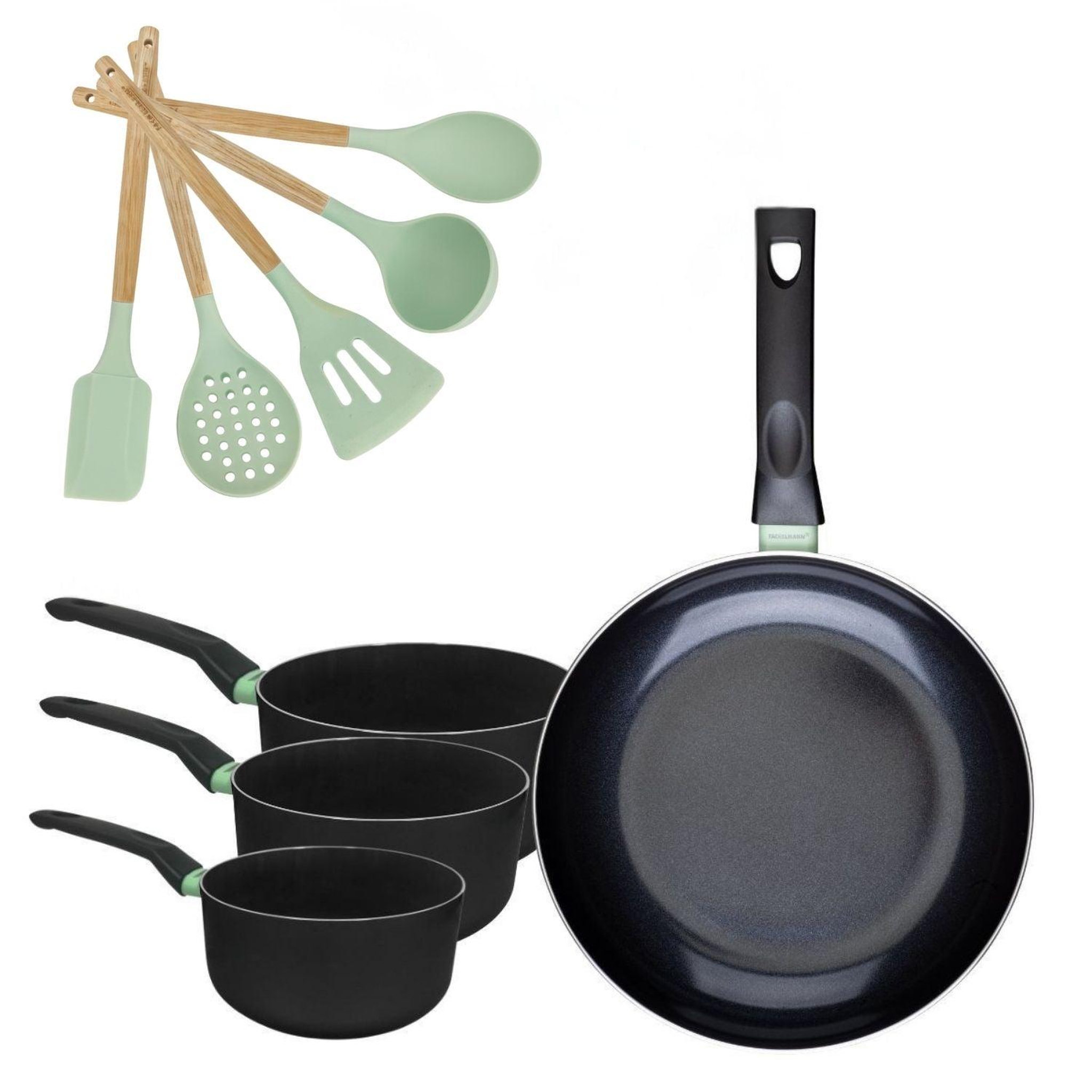 Fackelmann Batterie de cuisine avec 1 poêle 30 cm et 3 casseroles 16/18/20 cm et 5 ustensiles de cuisine fackelmann brandao océan
