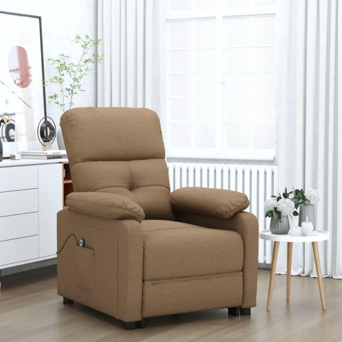 VIDAXL Fauteuil inclinable electrique Marron Tissu