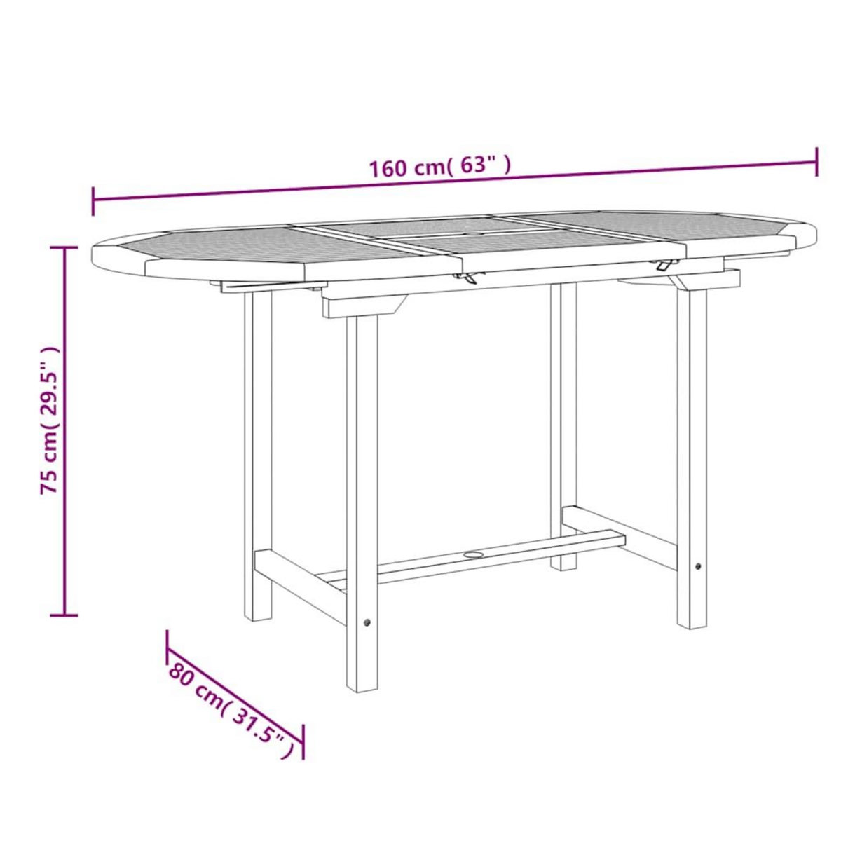 VIDAXL Table extensible de jardin 110-160x80x75 cm bois de teck solide