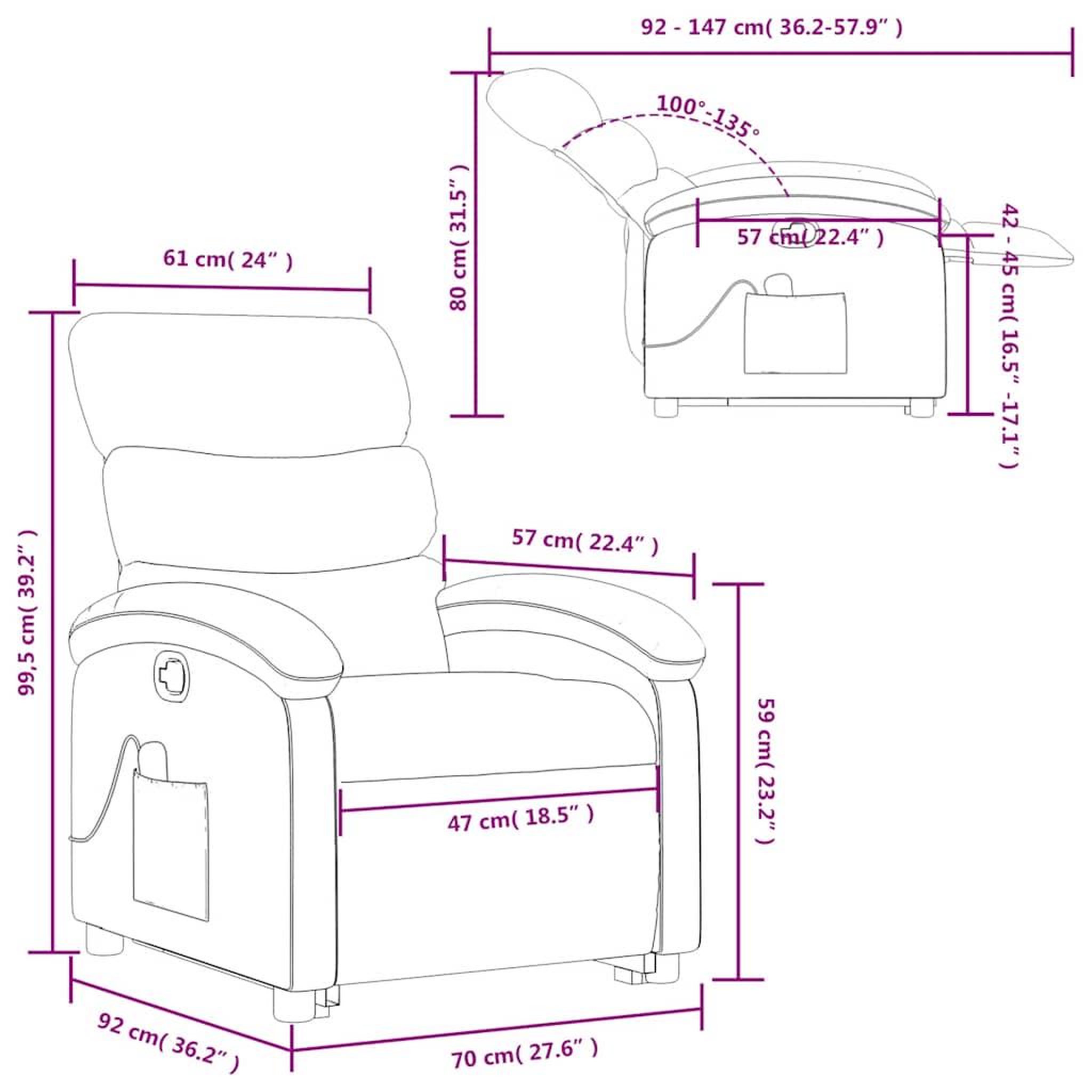 Voir la diapositive 6 : VIDAXL Fauteuil de massage inclinable Marron Tissu