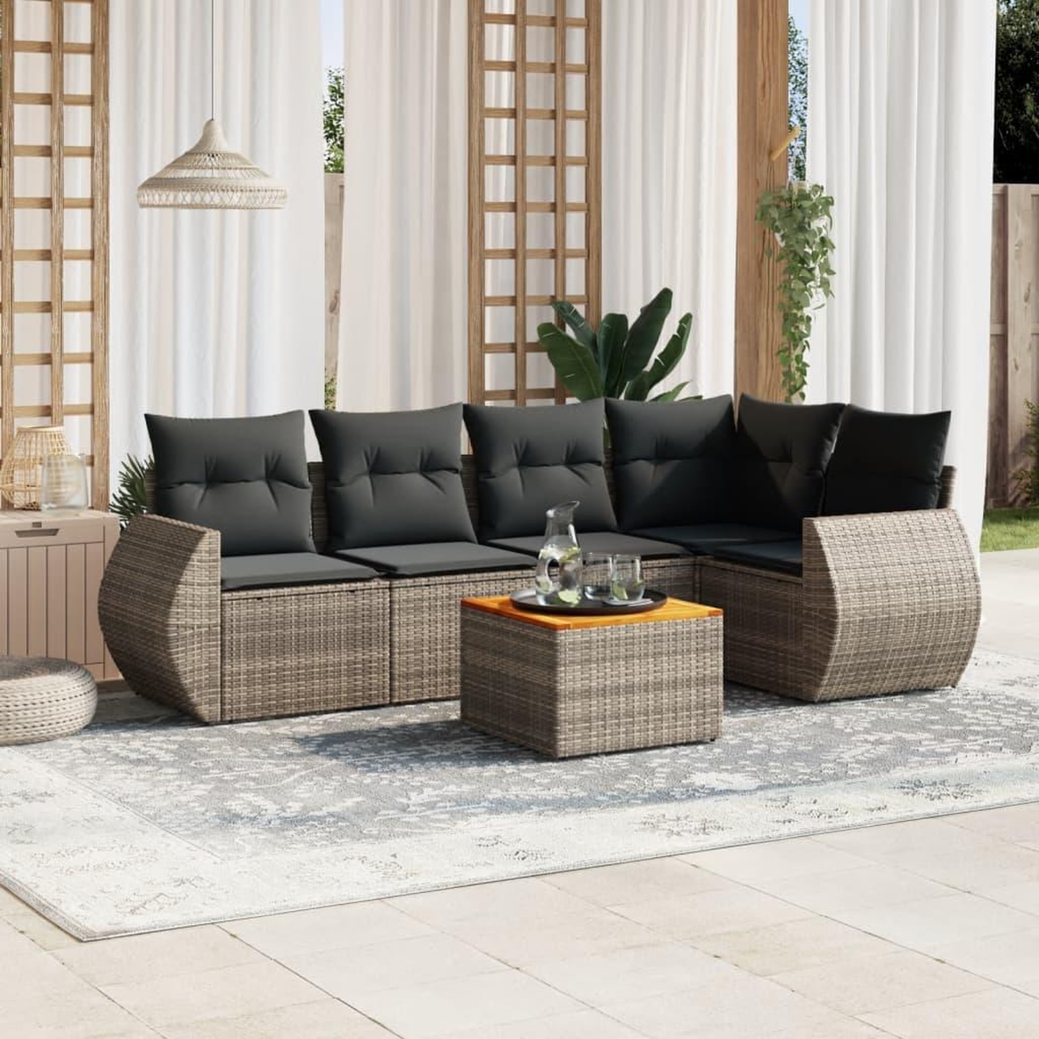 VIDAXL Salon de jardin 6 pcs avec coussins gris resine tressee