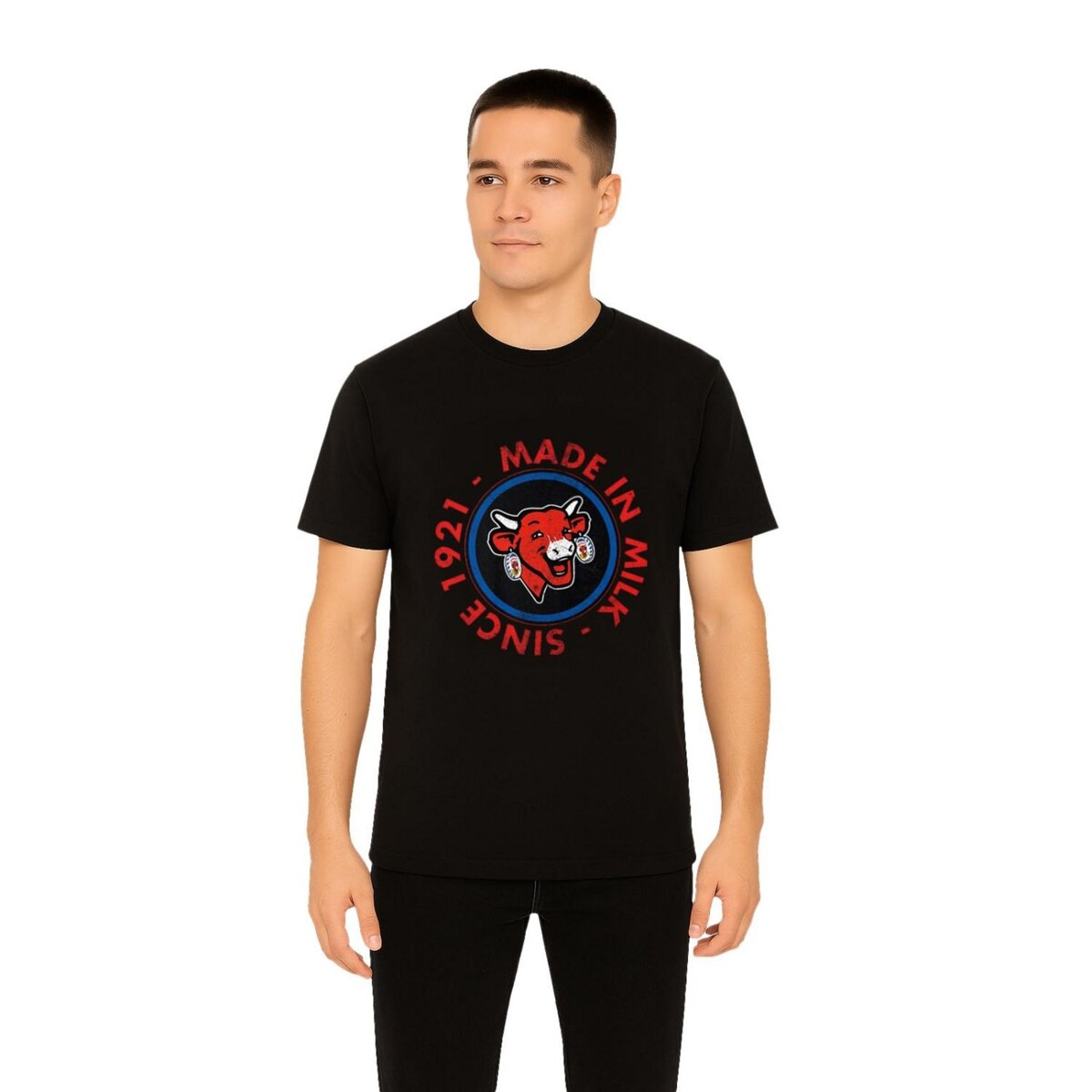 FREEGUN T-shirt homme en coton à col rond imprimé  La Vache Qui Rit