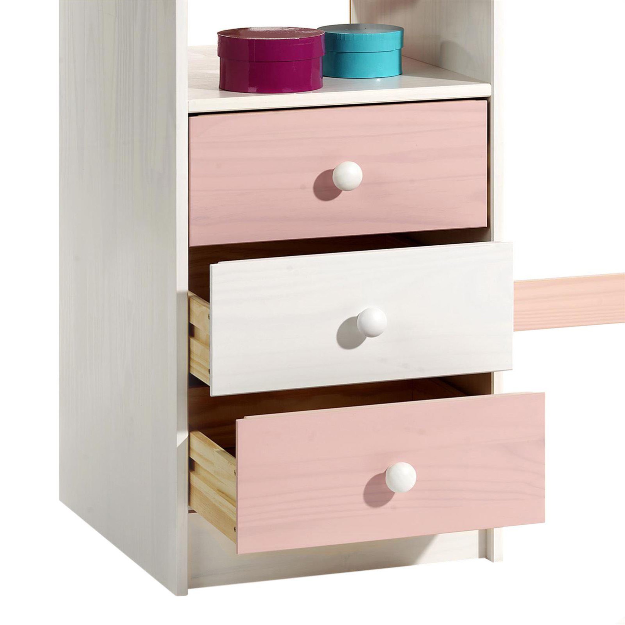 Voir la diapositive 5 : IDIMEX Bureau enfant KEVIN, en pin massif, 3 tiroirs et plateau inclinable