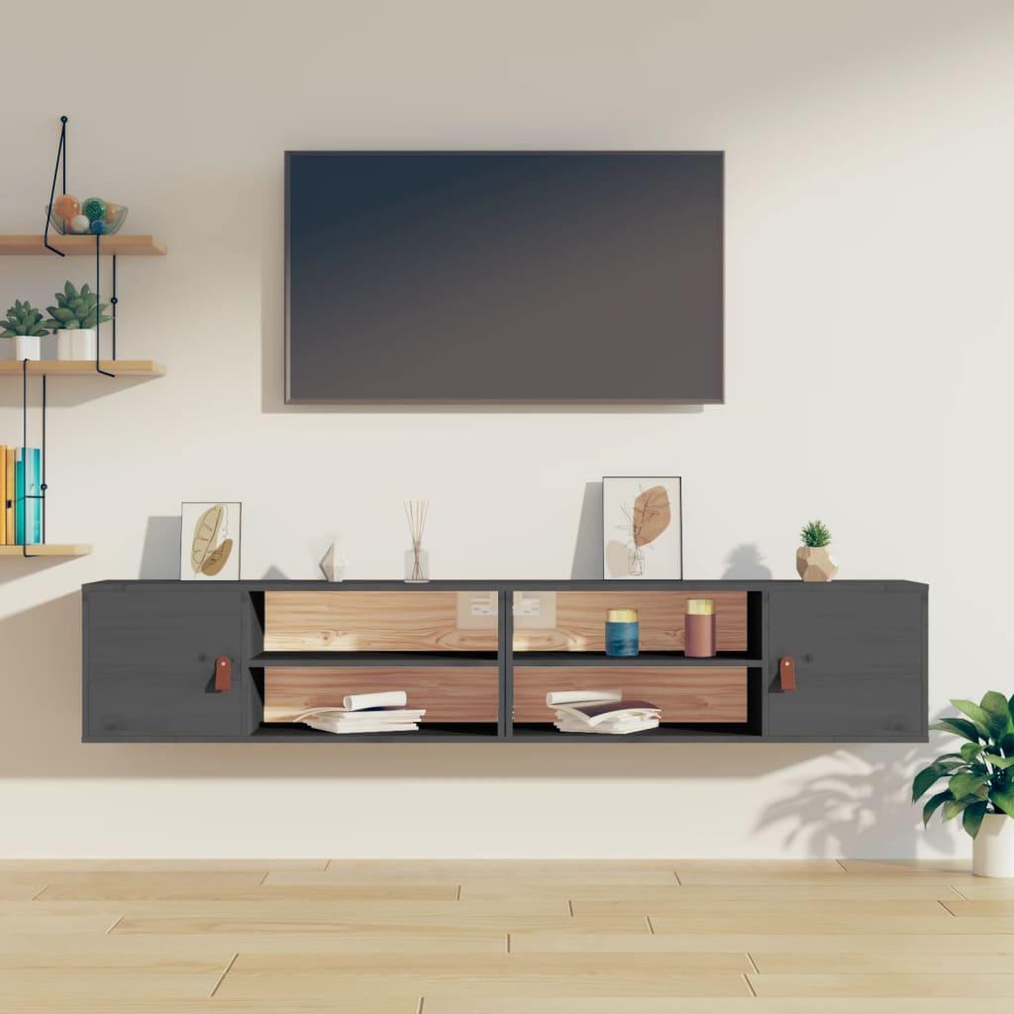Voir la diapositive 1 : VIDAXL Armoires murales 2 pcs Gris 80x30x30 cm Bois de pin massif