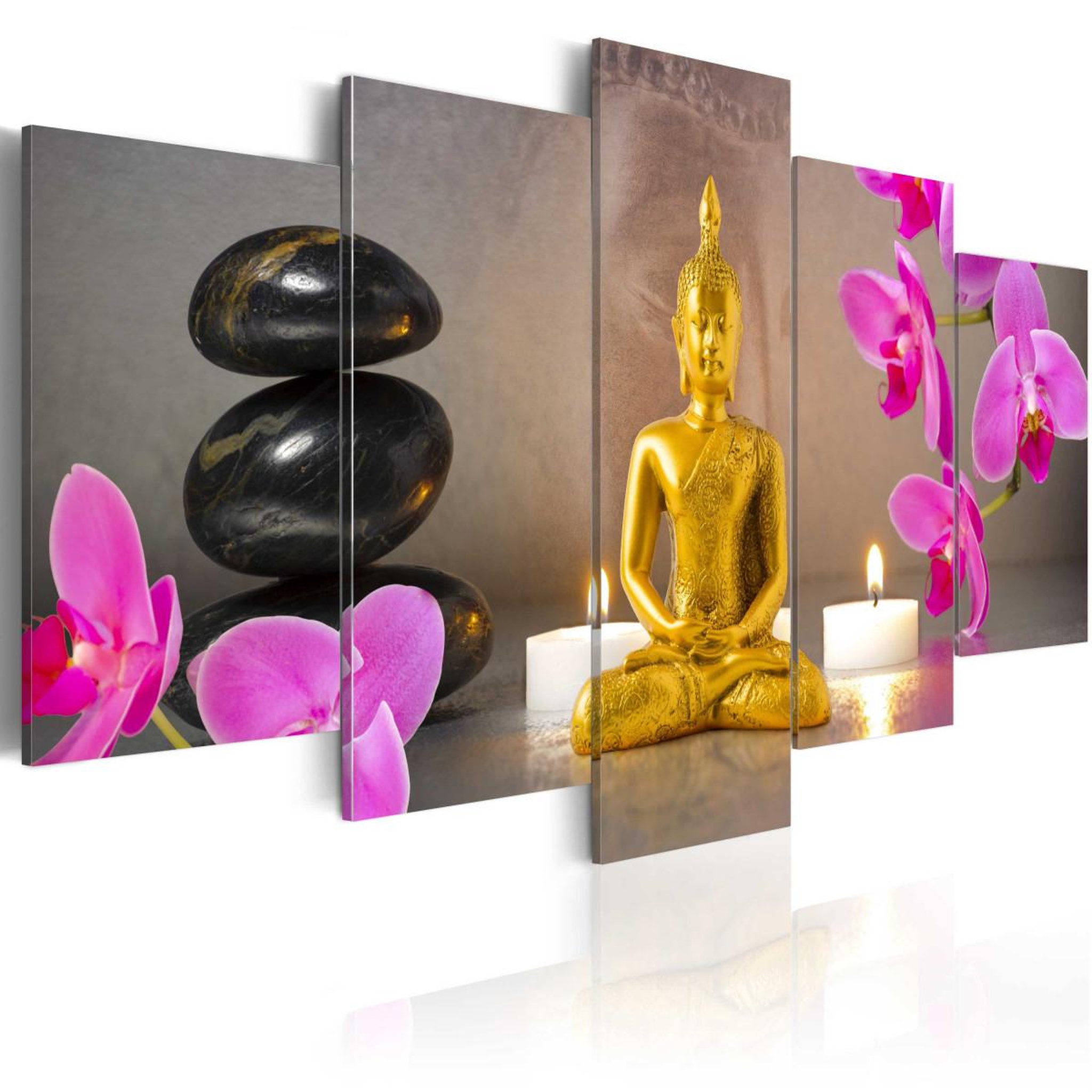 Paris Prix Tableau imprimé  golden buddha & orchids. Coloris disponibles : Multicolore