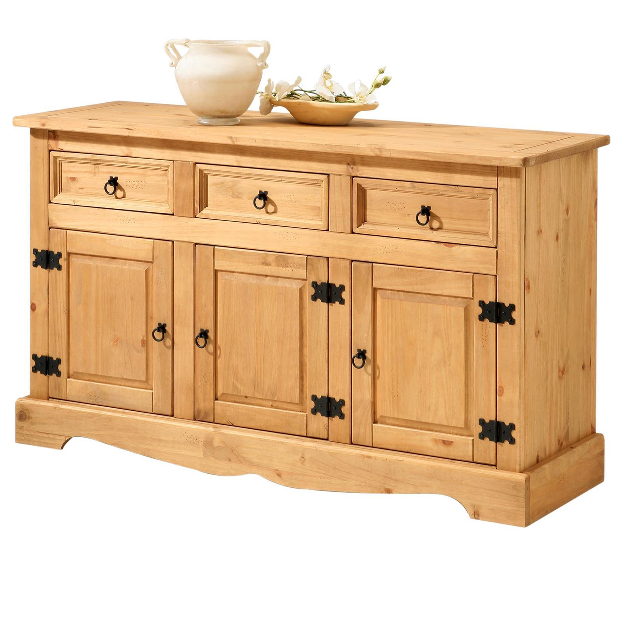 IDIMEX Buffet en pin TEQUILA, 3 tiroirs et 3 portes, en pin massif. Coloris disponibles : Marron